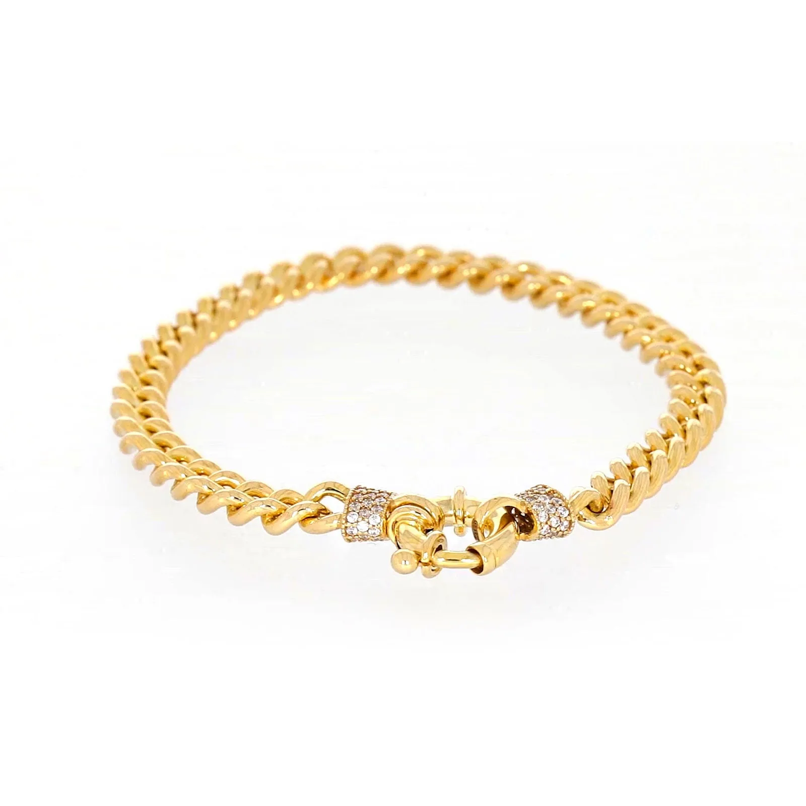 9ct Yellow Gold Silver Filled 19cm Curb Bracelet with Cubic Zirconia & Bolt Ring