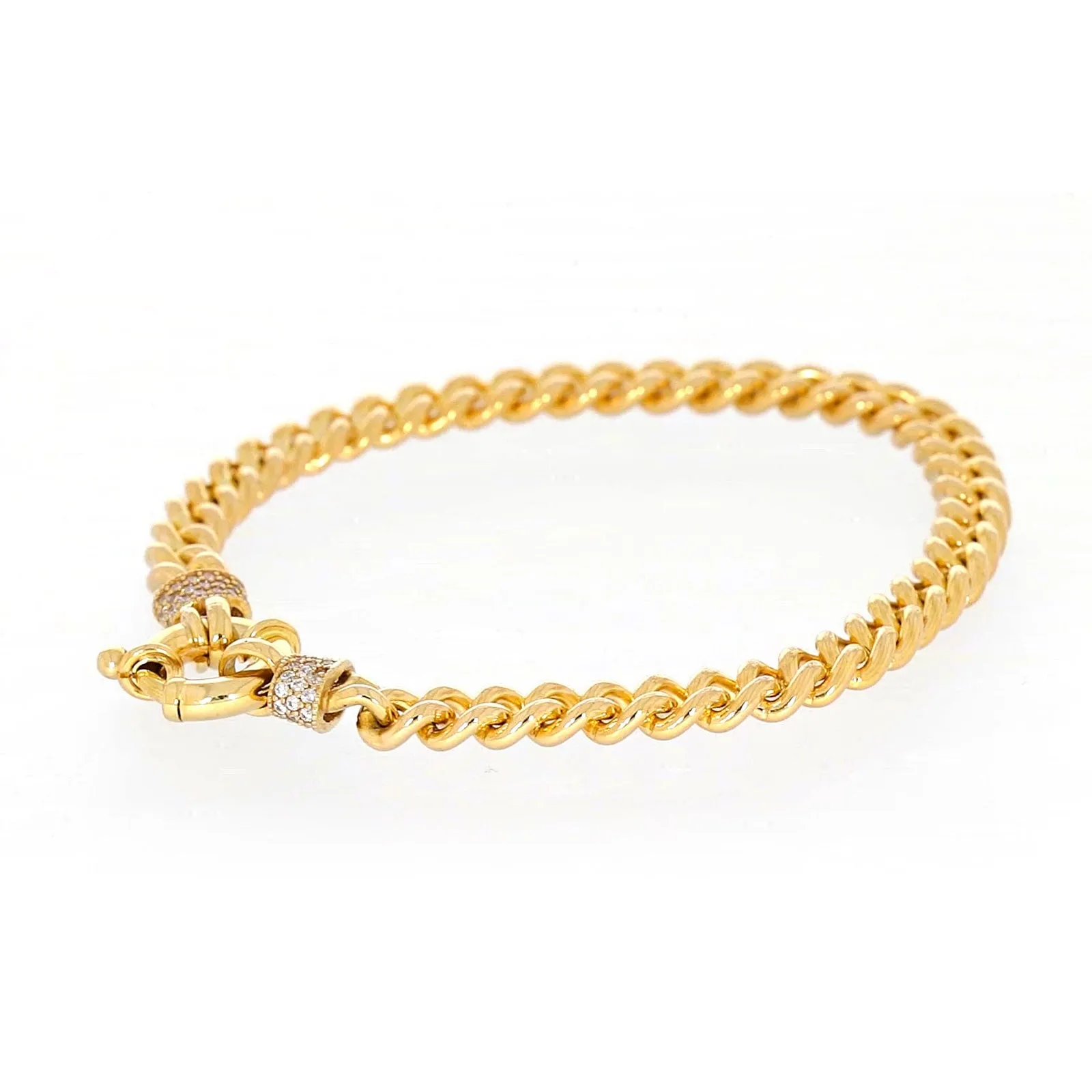 9ct Yellow Gold Silver Filled 19cm Curb Bracelet with Cubic Zirconia & Bolt Ring