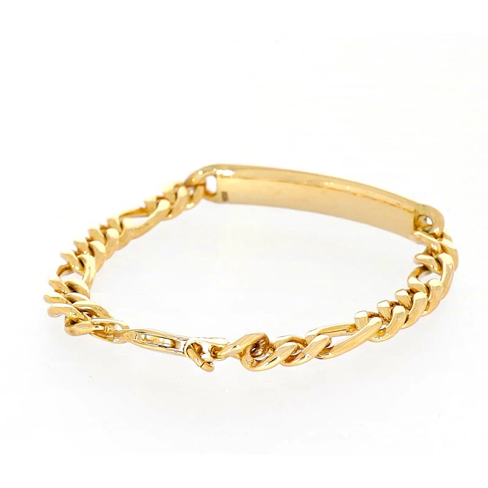 9ct Yellow Gold Silver Filled 19cm Figaro Bracelet with ID Bar