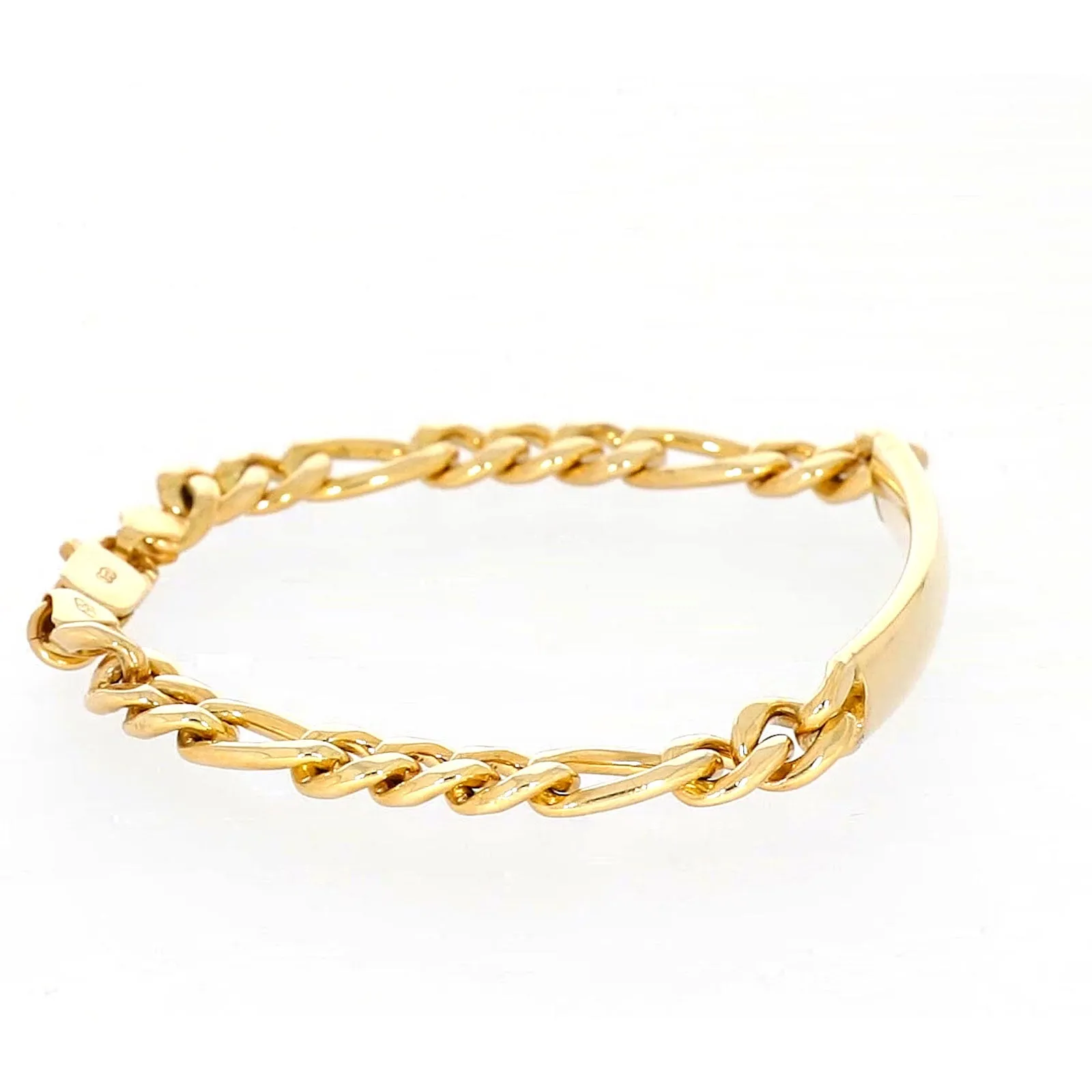 9ct Yellow Gold Silver Filled 19cm Figaro Bracelet with ID Bar