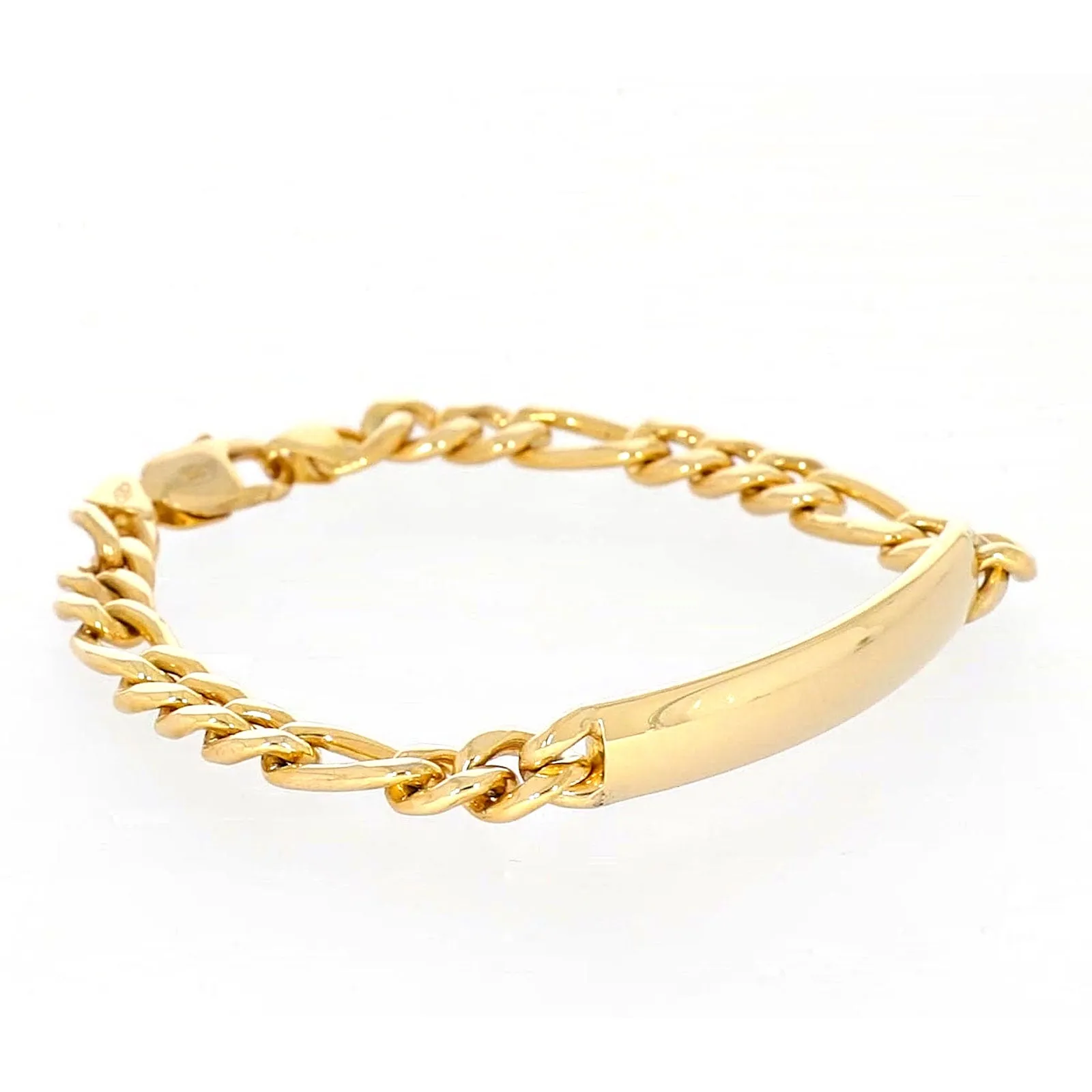 9ct Yellow Gold Silver Filled 19cm Figaro Bracelet with ID Bar