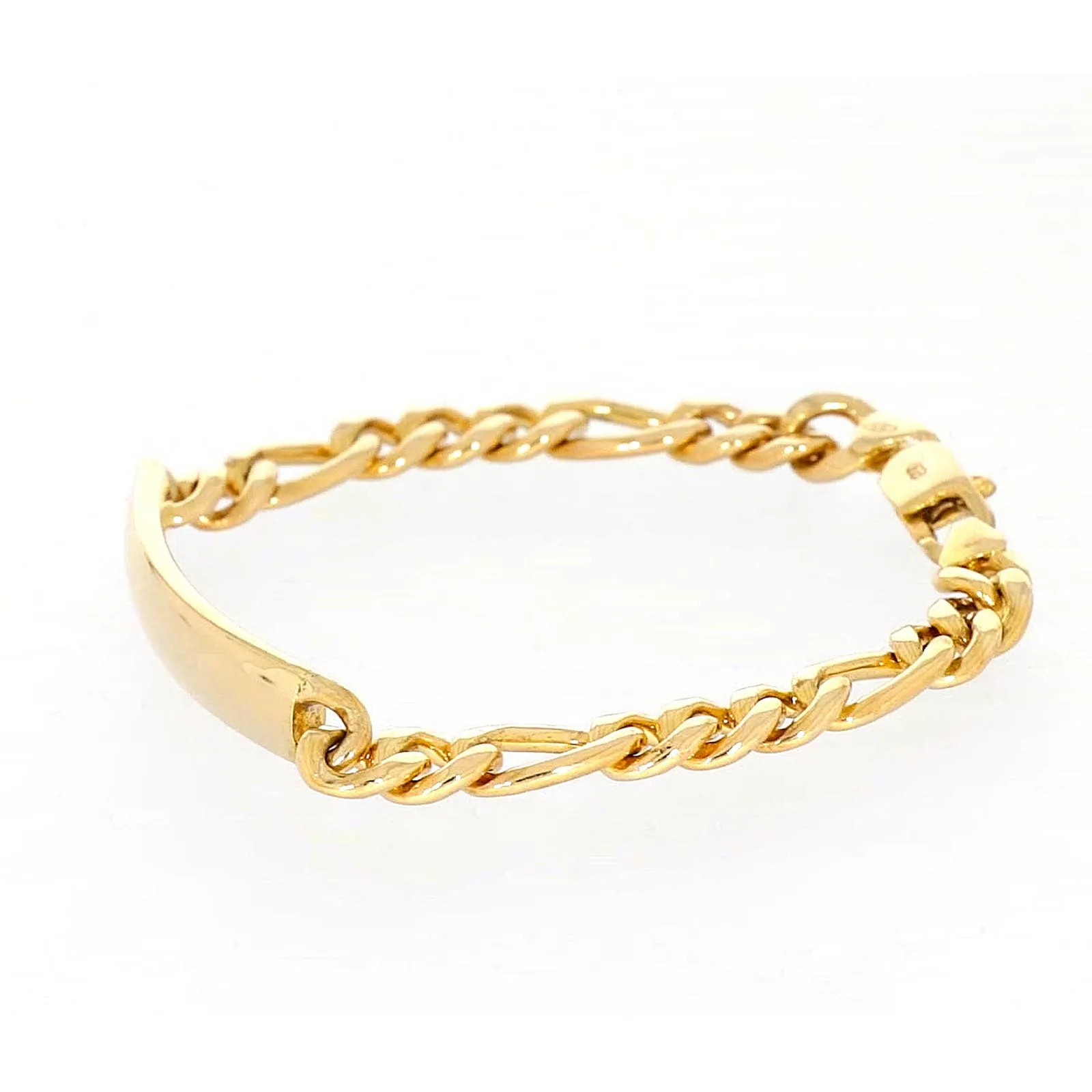 9ct Yellow Gold Silver Filled 19cm Figaro Bracelet with ID Bar