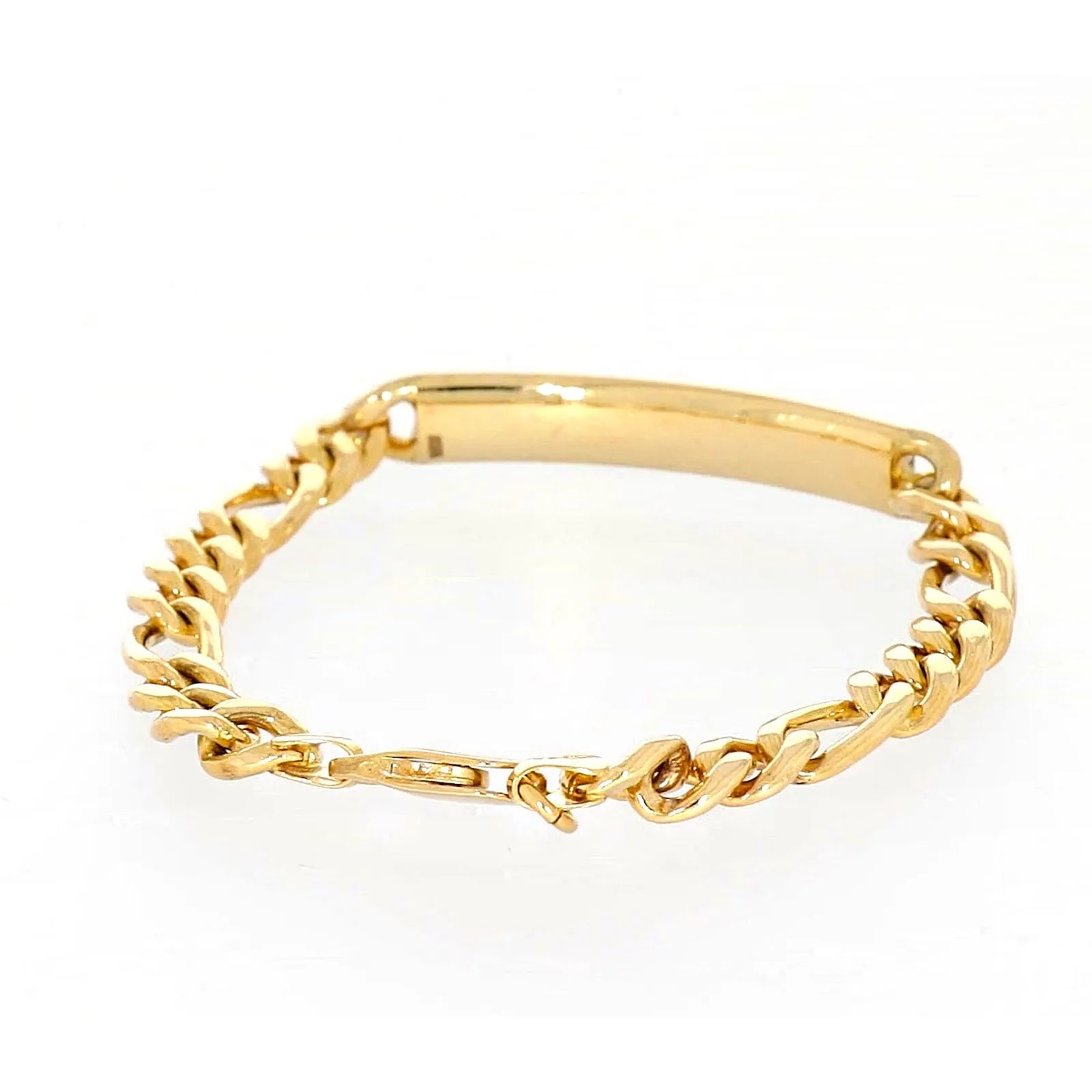 9ct Yellow Gold Silver Filled 19cm Figaro Bracelet with ID Bar
