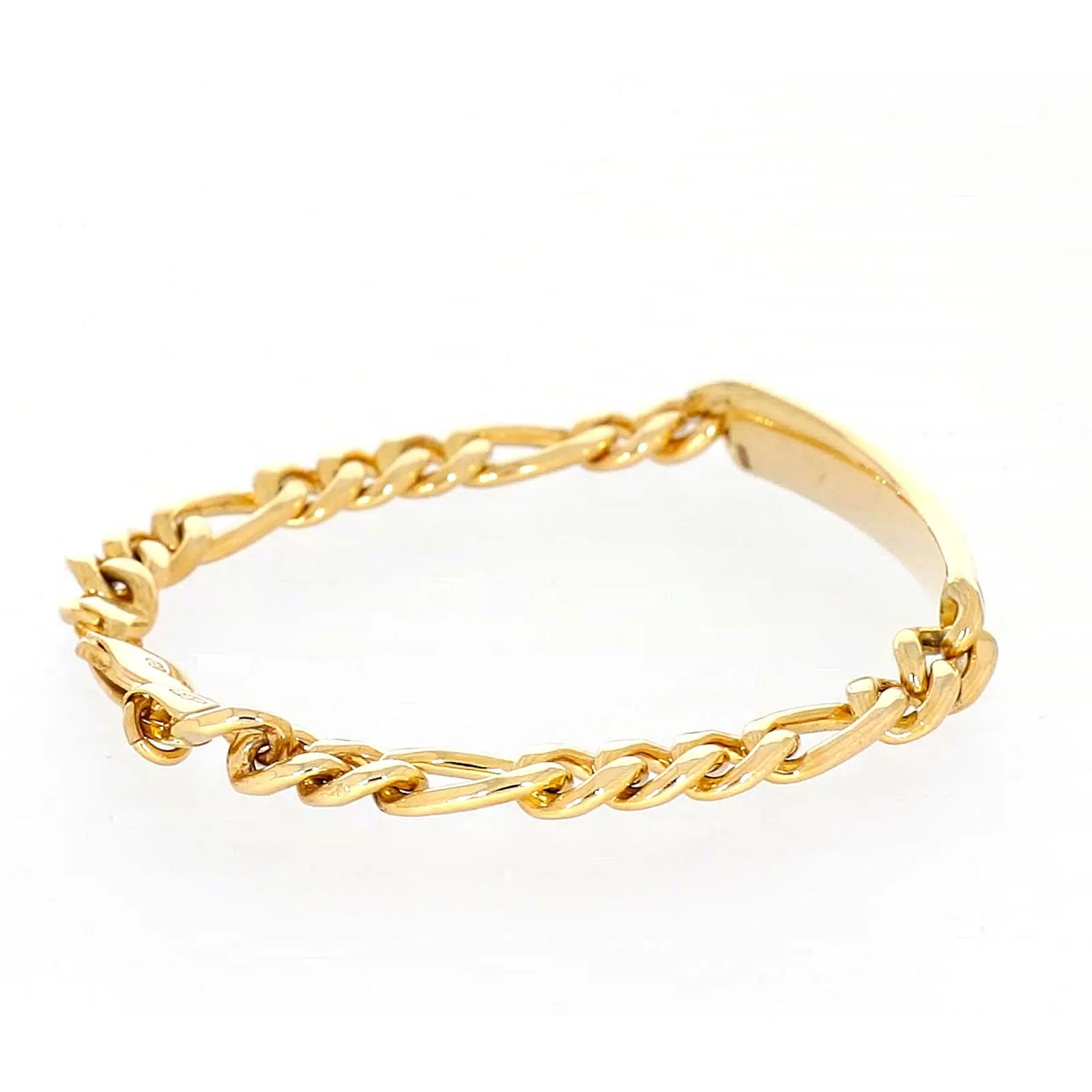 9ct Yellow Gold Silver Filled 19cm Figaro Bracelet with ID Bar