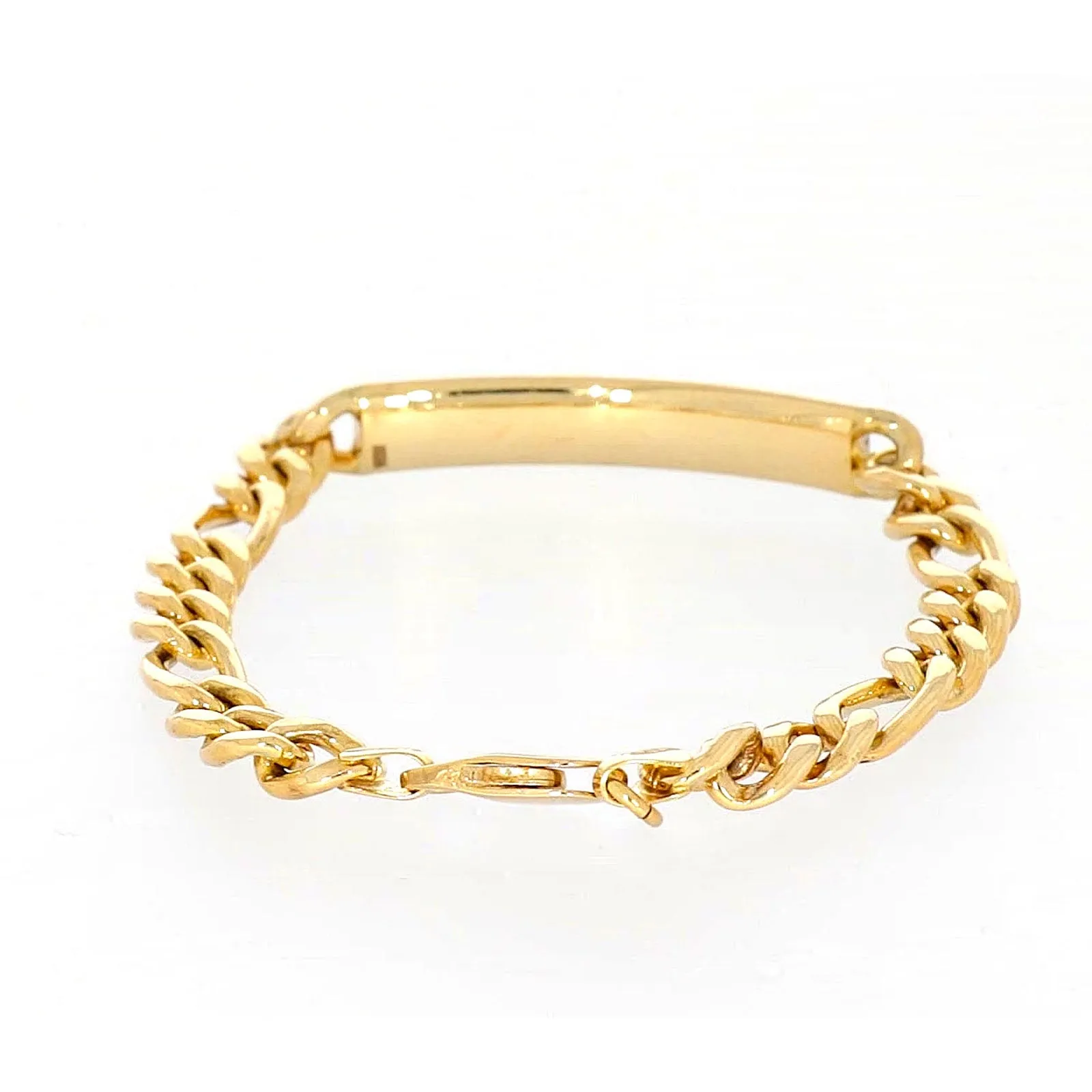 9ct Yellow Gold Silver Filled 19cm Figaro Bracelet with ID Bar