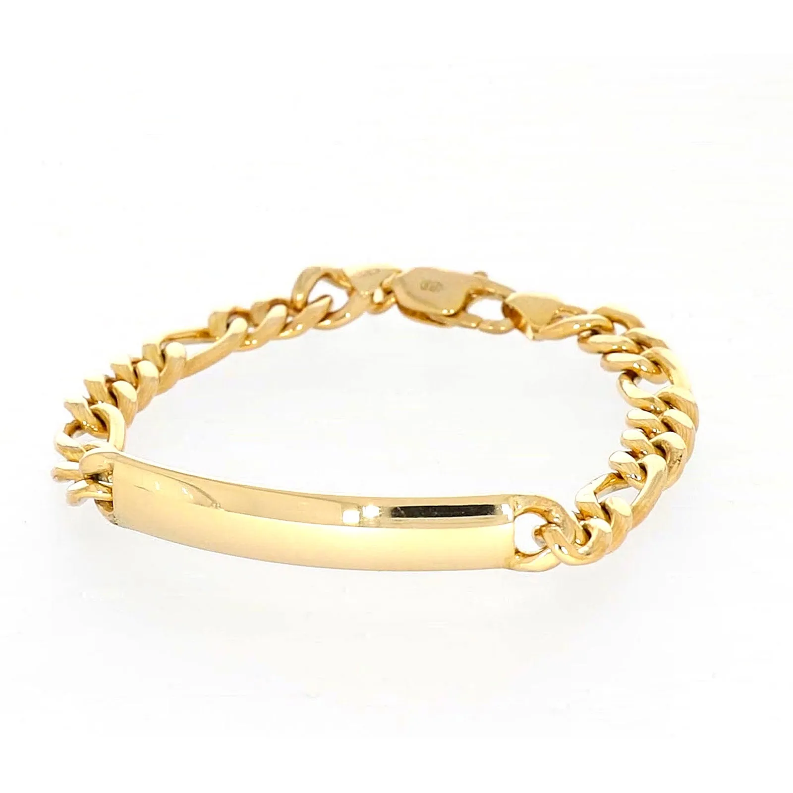 9ct Yellow Gold Silver Filled 19cm Figaro Bracelet with ID Bar