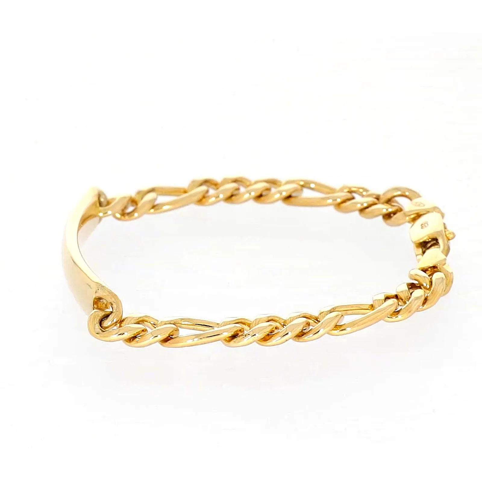 9ct Yellow Gold Silver Filled 19cm Figaro Bracelet with ID Bar