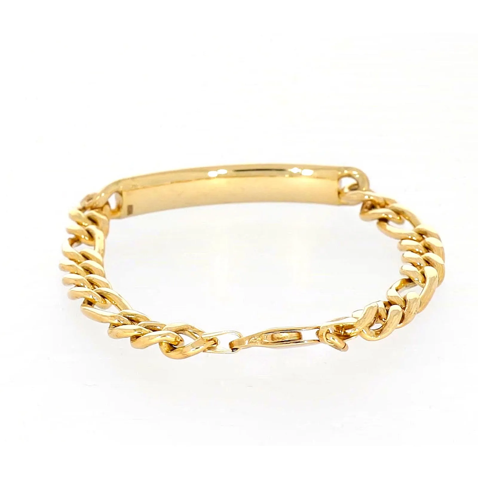 9ct Yellow Gold Silver Filled 19cm Figaro Bracelet with ID Bar