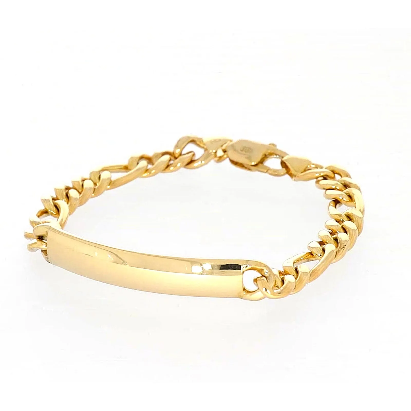 9ct Yellow Gold Silver Filled 19cm Figaro Bracelet with ID Bar