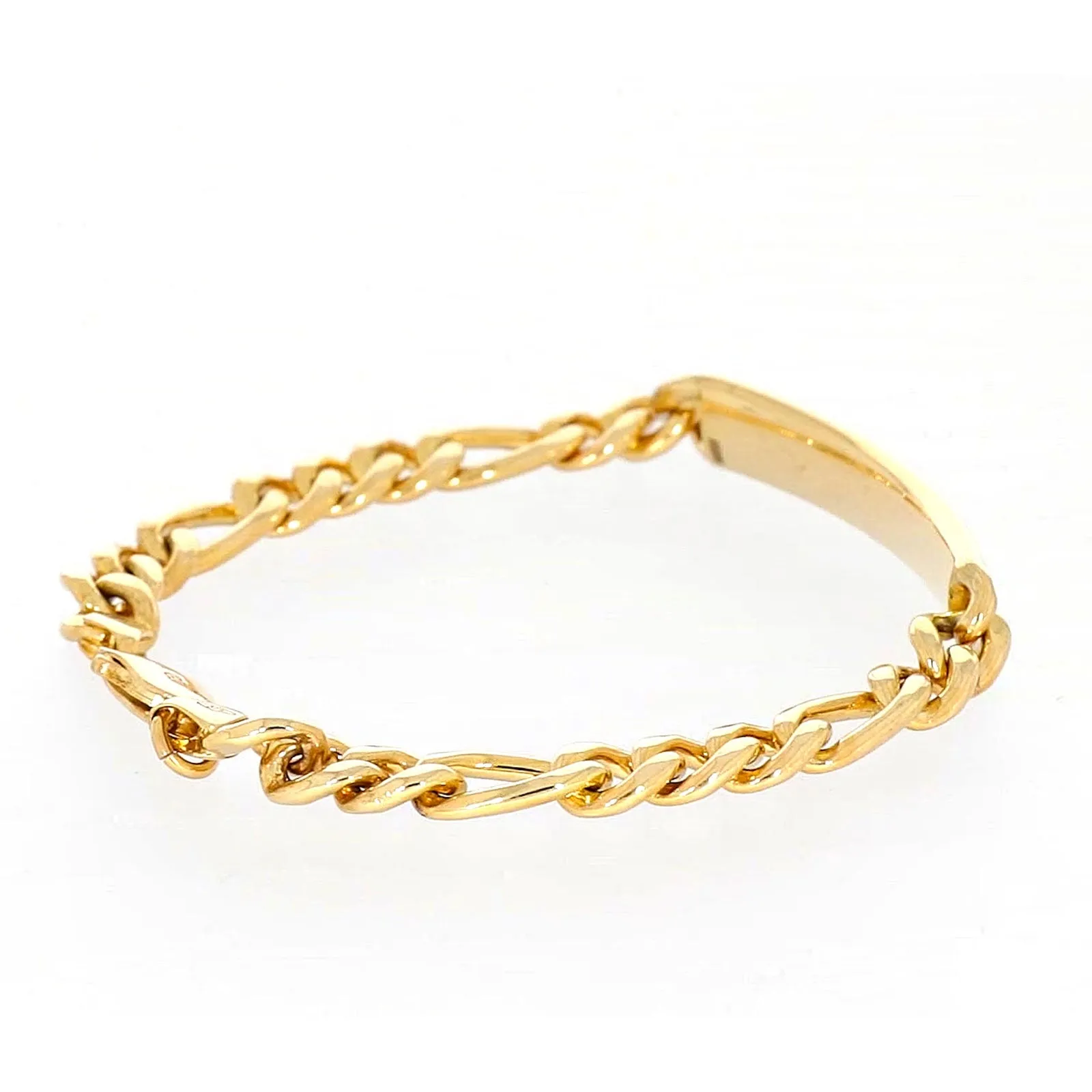 9ct Yellow Gold Silver Filled 19cm Figaro Bracelet with ID Bar