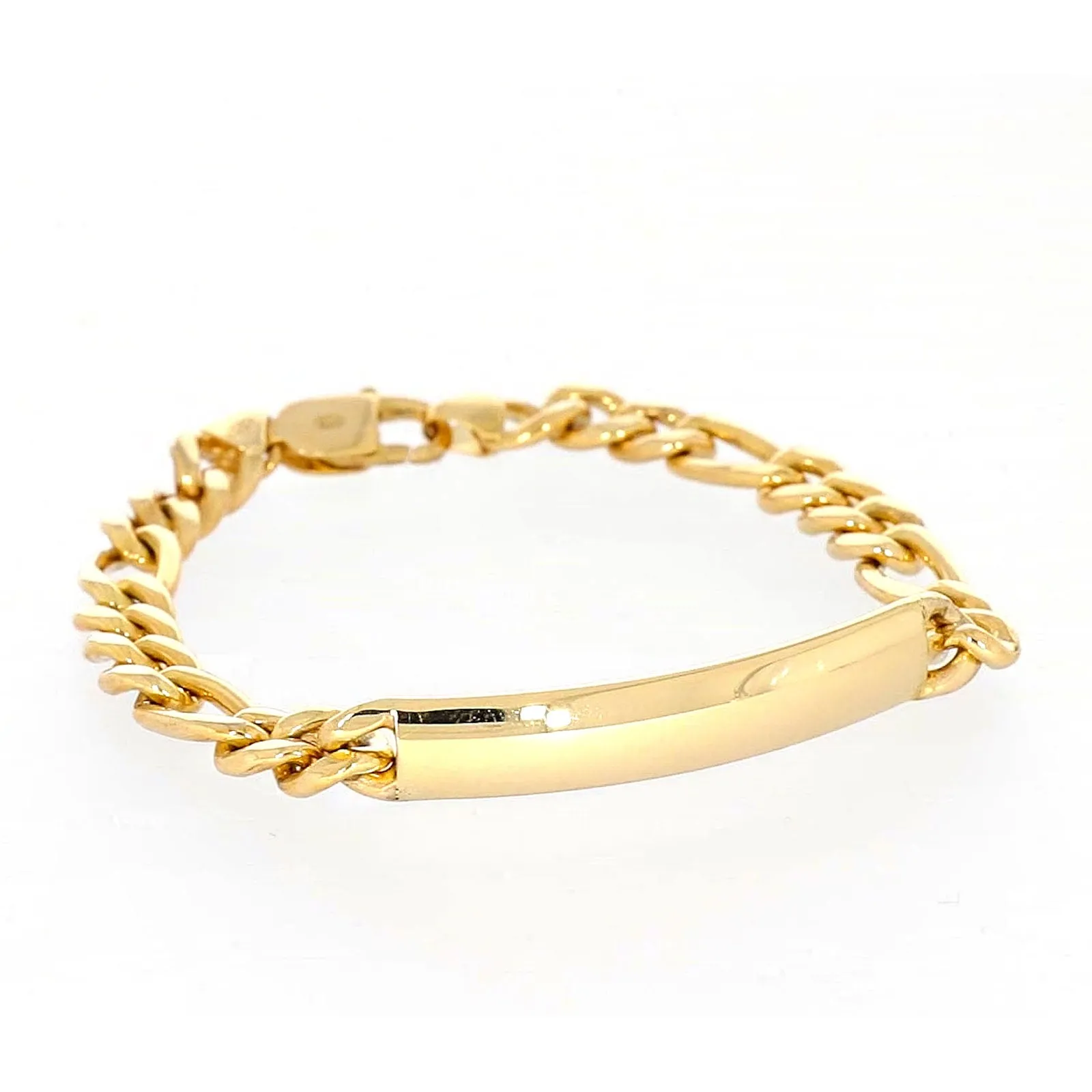 9ct Yellow Gold Silver Filled 19cm Figaro Bracelet with ID Bar