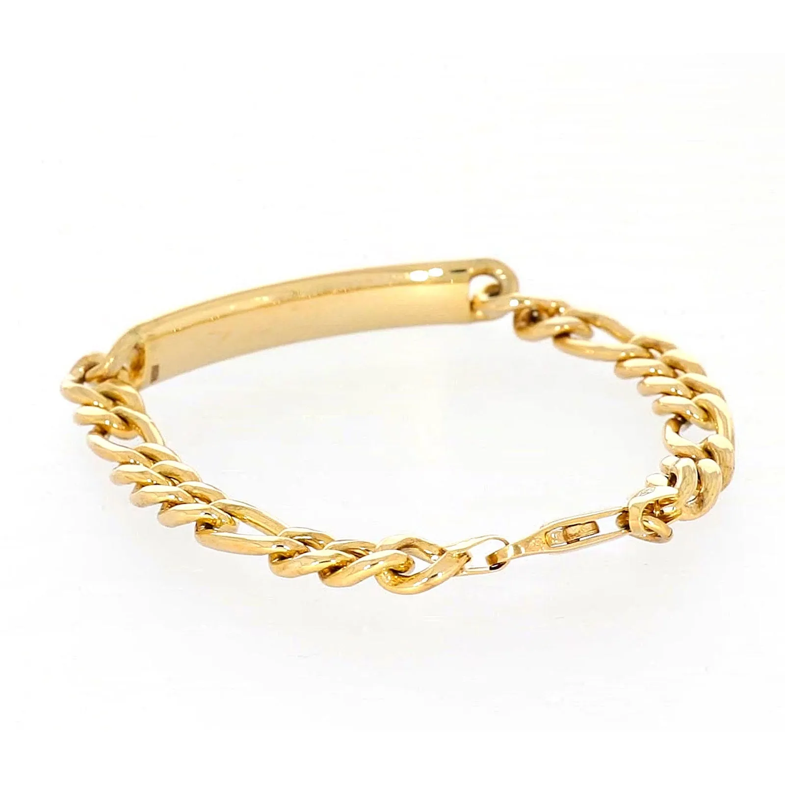9ct Yellow Gold Silver Filled 19cm Figaro Bracelet with ID Bar
