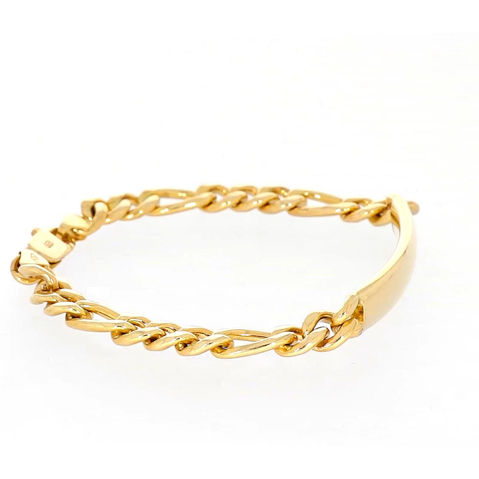 9ct Yellow Gold Silver Filled 19cm Figaro Bracelet with ID Bar