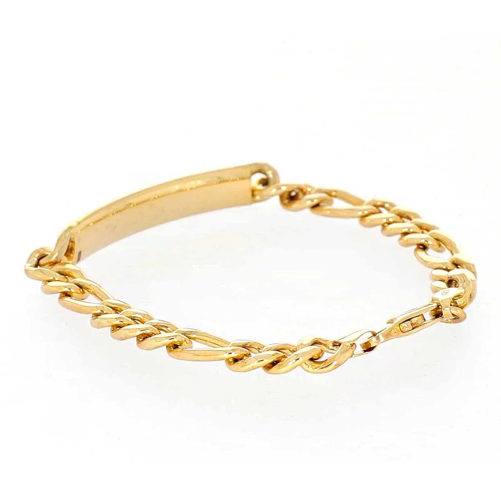 9ct Yellow Gold Silver Filled 19cm Figaro Bracelet with ID Bar