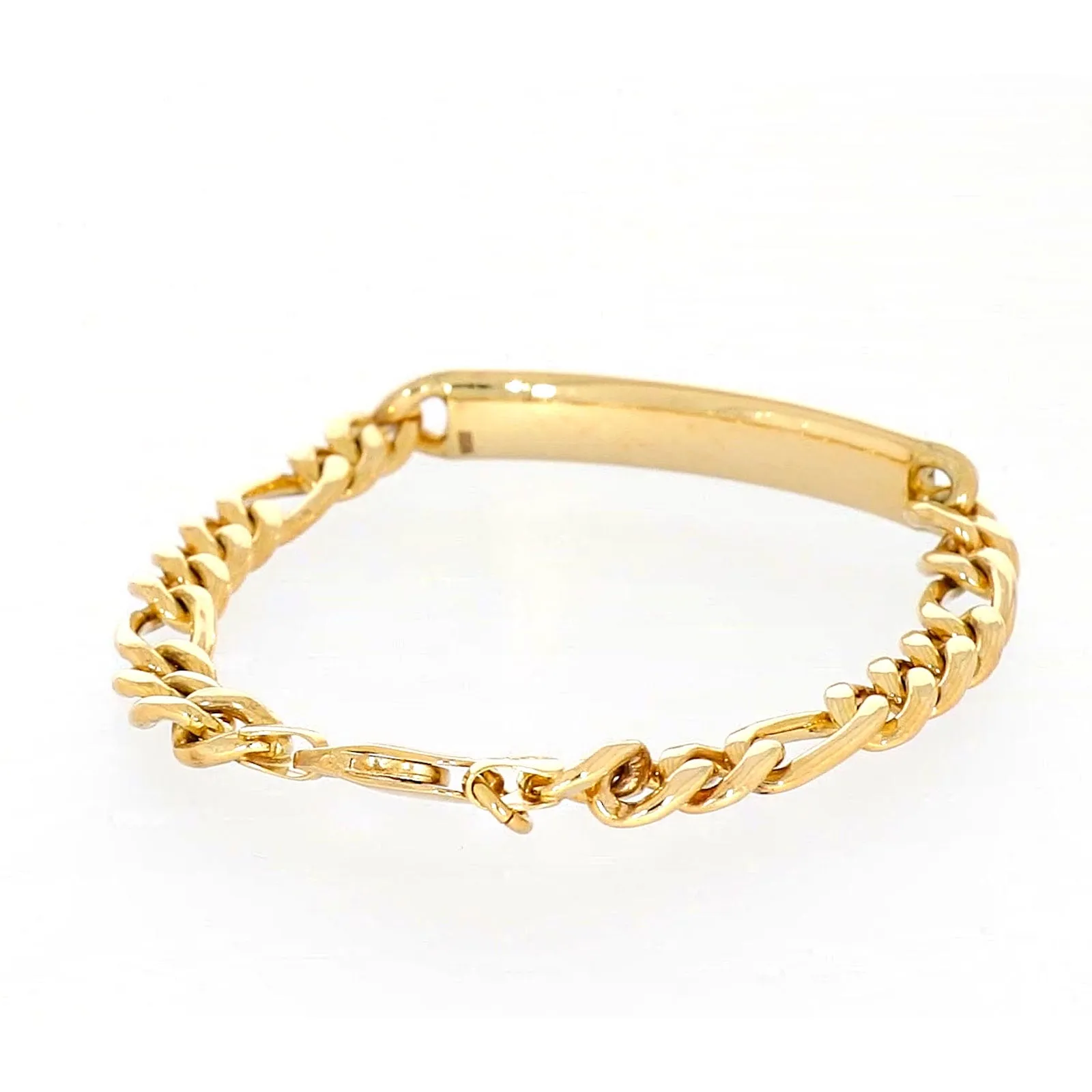 9ct Yellow Gold Silver Filled 19cm Figaro Bracelet with ID Bar