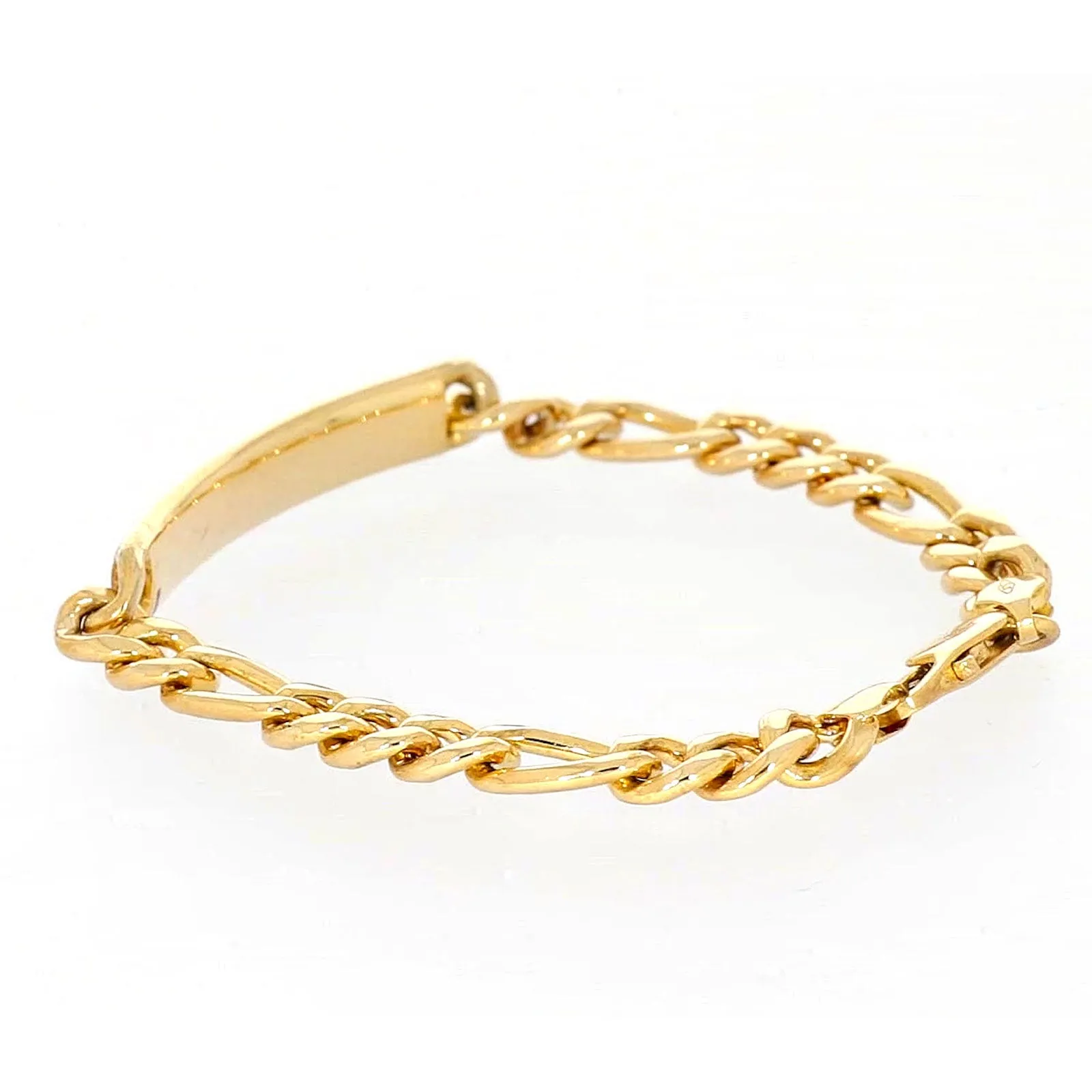 9ct Yellow Gold Silver Filled 19cm Figaro Bracelet with ID Bar