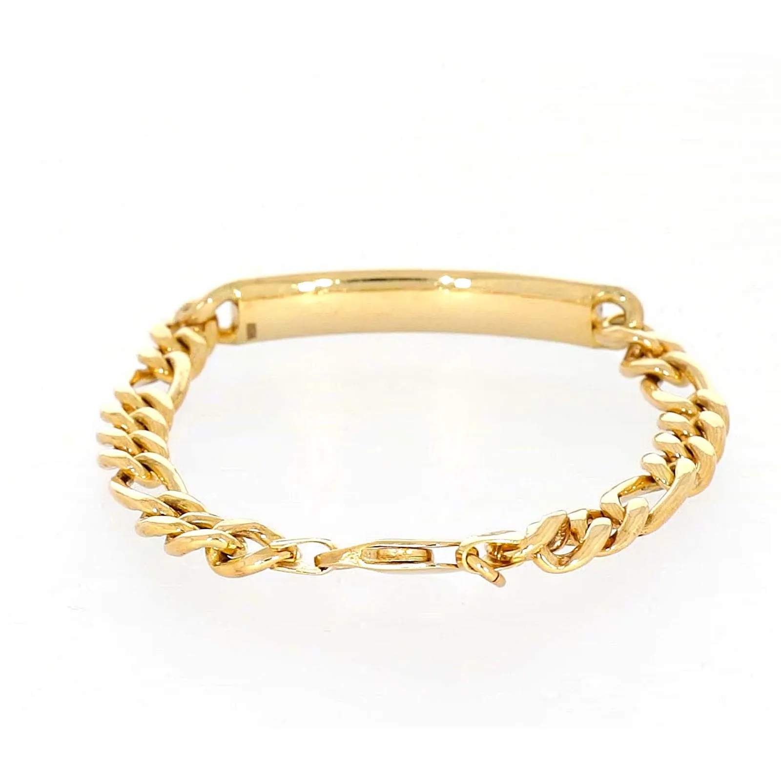 9ct Yellow Gold Silver Filled 19cm Figaro Bracelet with ID Bar