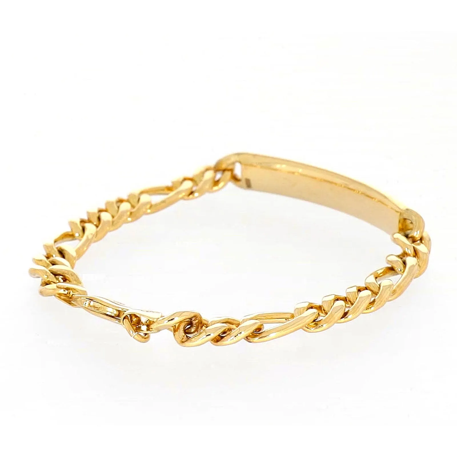 9ct Yellow Gold Silver Filled 19cm Figaro Bracelet with ID Bar