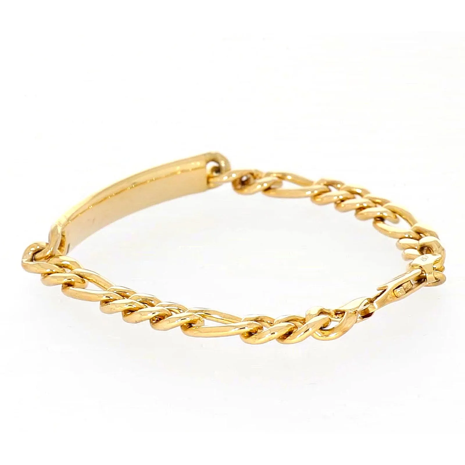 9ct Yellow Gold Silver Filled 19cm Figaro Bracelet with ID Bar