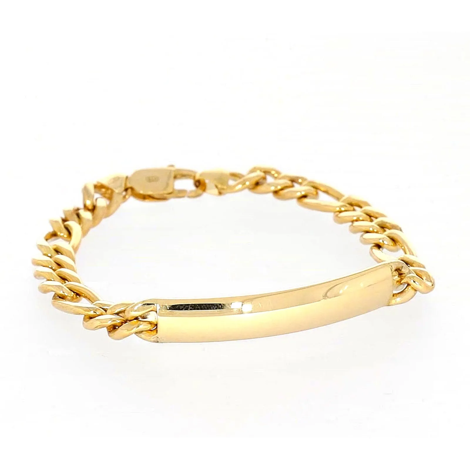 9ct Yellow Gold Silver Filled 19cm Figaro Bracelet with ID Bar