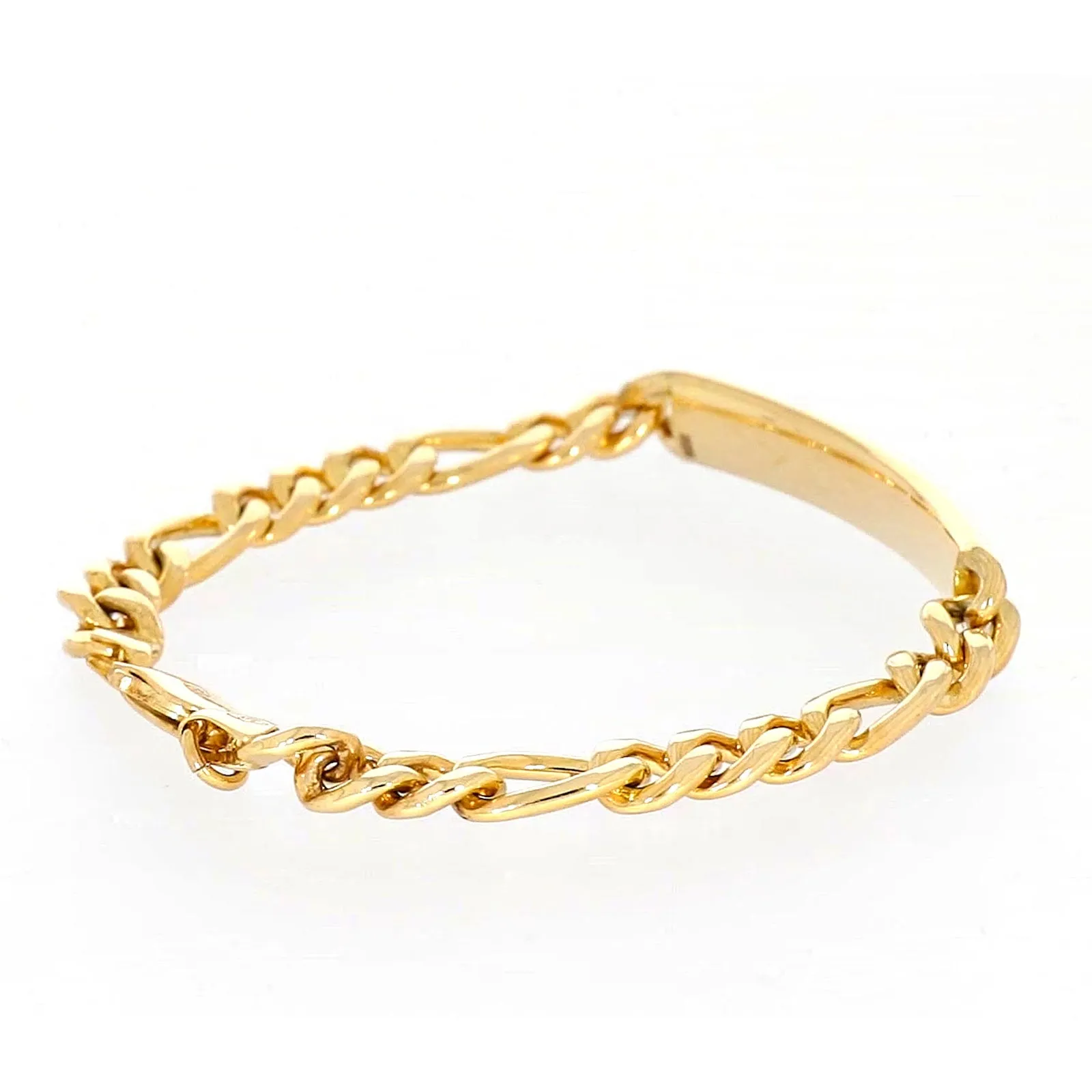 9ct Yellow Gold Silver Filled 19cm Figaro Bracelet with ID Bar