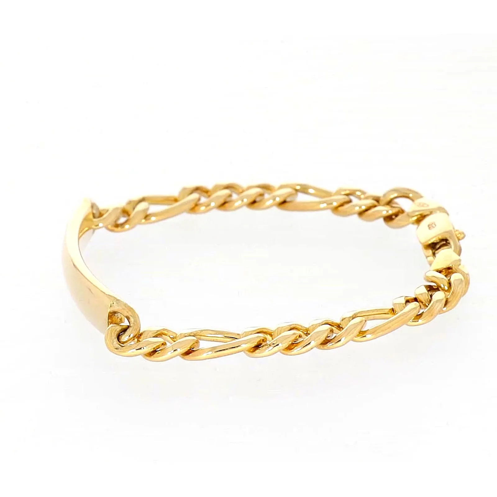 9ct Yellow Gold Silver Filled 19cm Figaro Bracelet with ID Bar