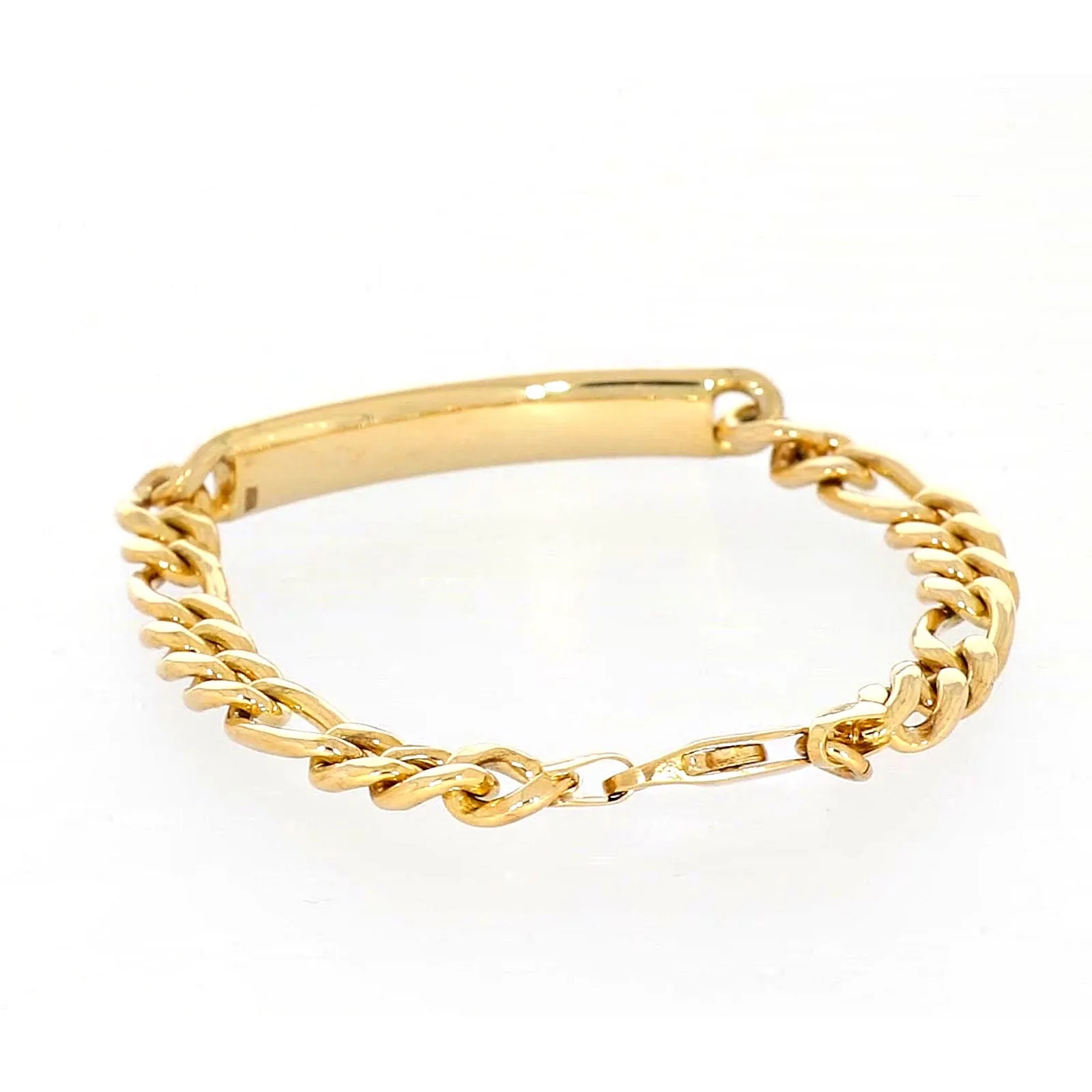9ct Yellow Gold Silver Filled 19cm Figaro Bracelet with ID Bar