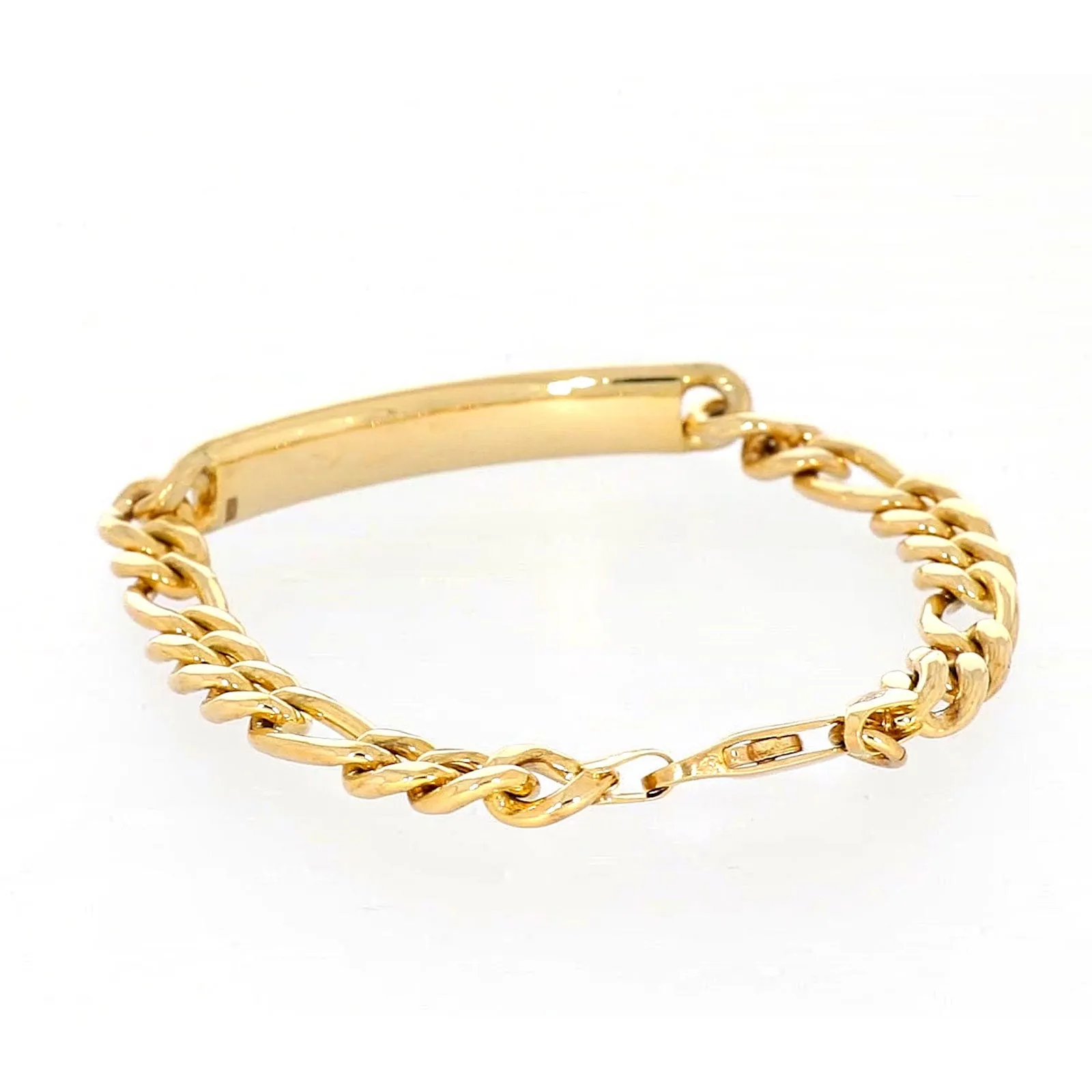9ct Yellow Gold Silver Filled 19cm Figaro Bracelet with ID Bar