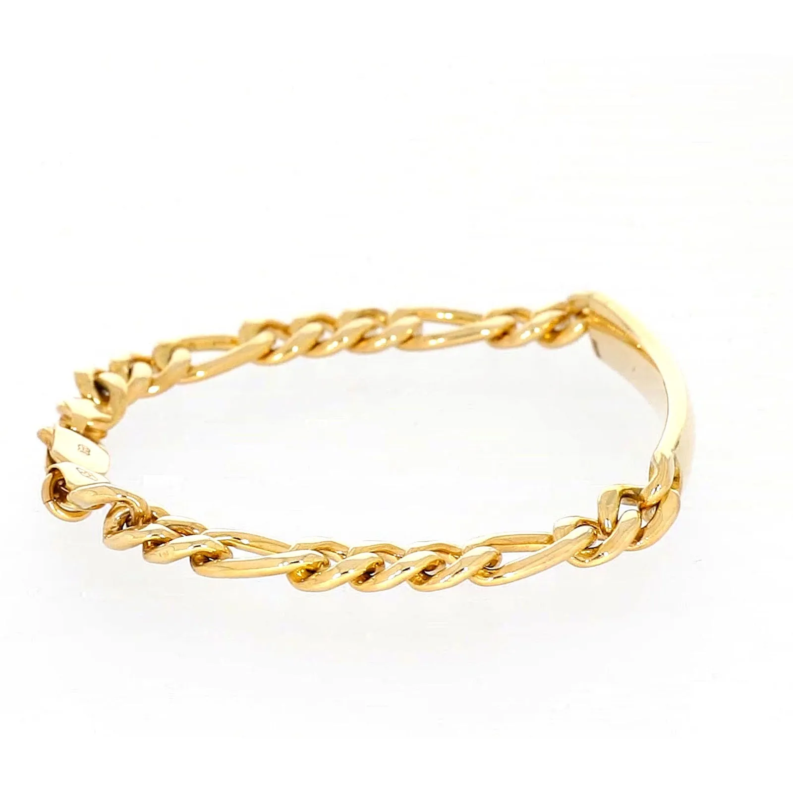 9ct Yellow Gold Silver Filled 19cm Figaro Bracelet with ID Bar
