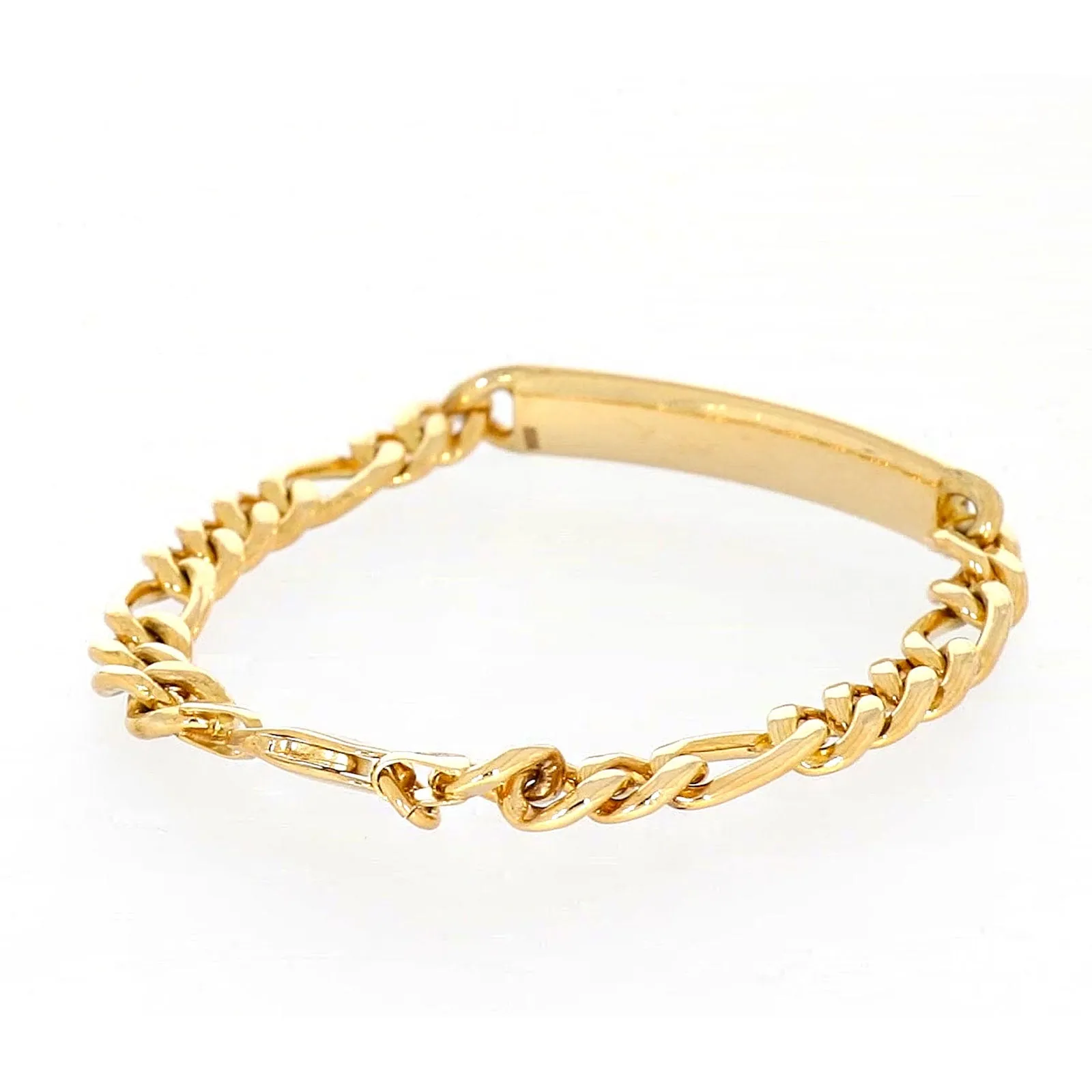 9ct Yellow Gold Silver Filled 19cm Figaro Bracelet with ID Bar
