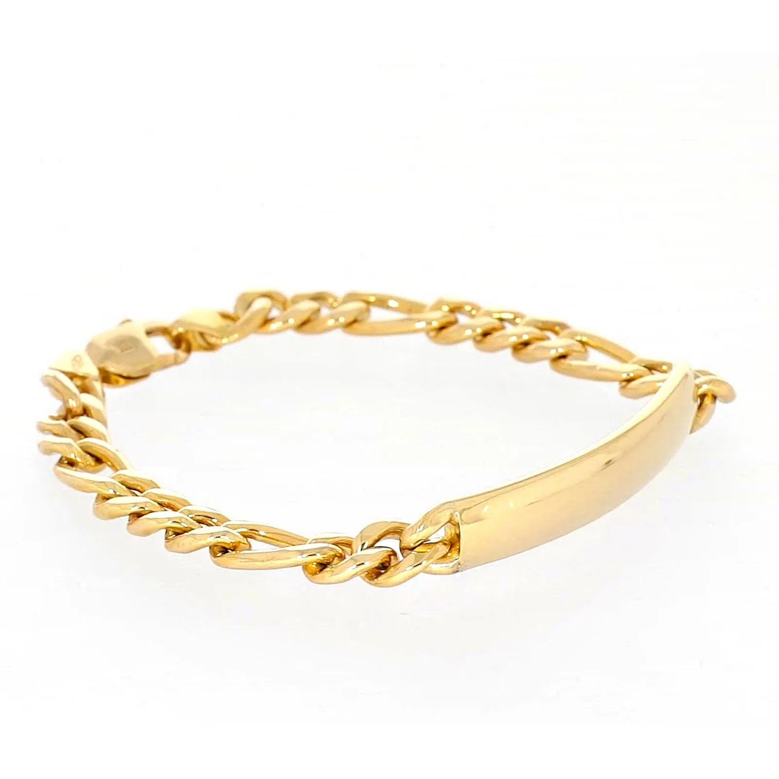 9ct Yellow Gold Silver Filled 19cm Figaro Bracelet with ID Bar