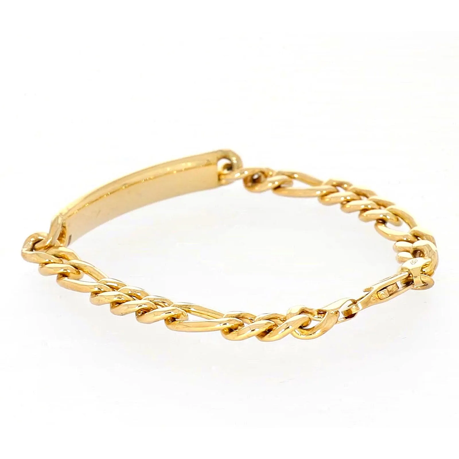 9ct Yellow Gold Silver Filled 19cm Figaro Bracelet with ID Bar