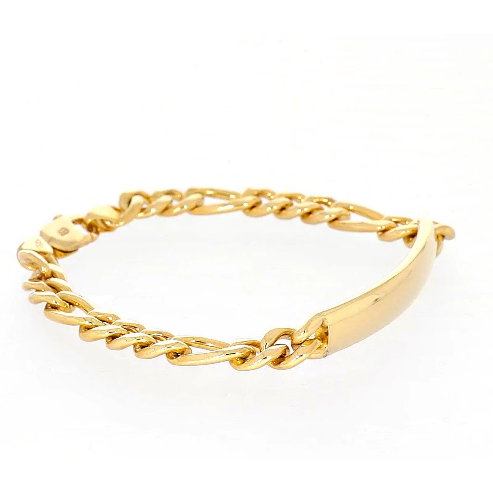 9ct Yellow Gold Silver Filled 19cm Figaro Bracelet with ID Bar
