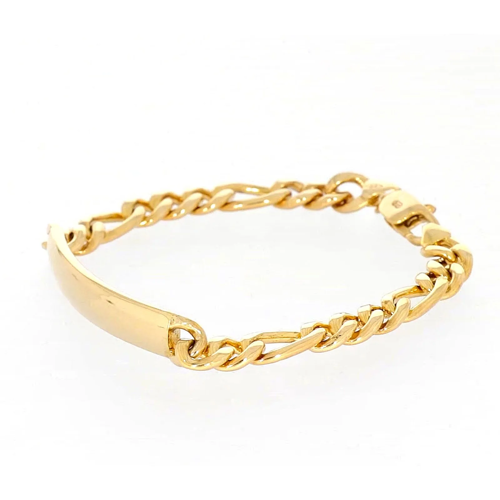 9ct Yellow Gold Silver Filled 19cm Figaro Bracelet with ID Bar