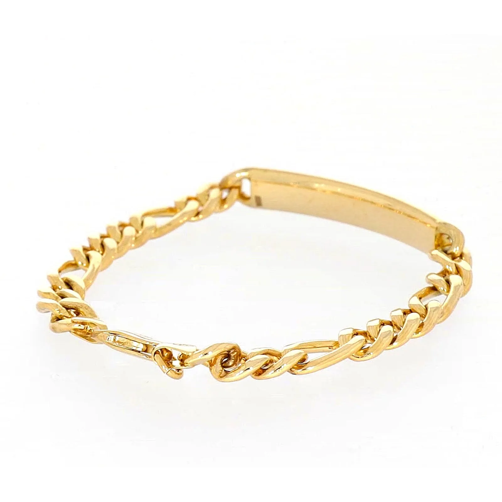 9ct Yellow Gold Silver Filled 19cm Figaro Bracelet with ID Bar