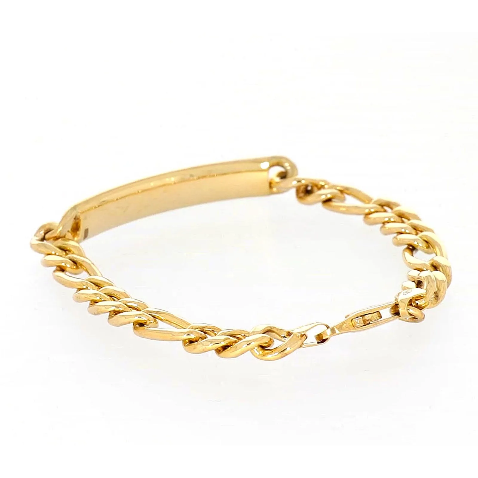 9ct Yellow Gold Silver Filled 19cm Figaro Bracelet with ID Bar