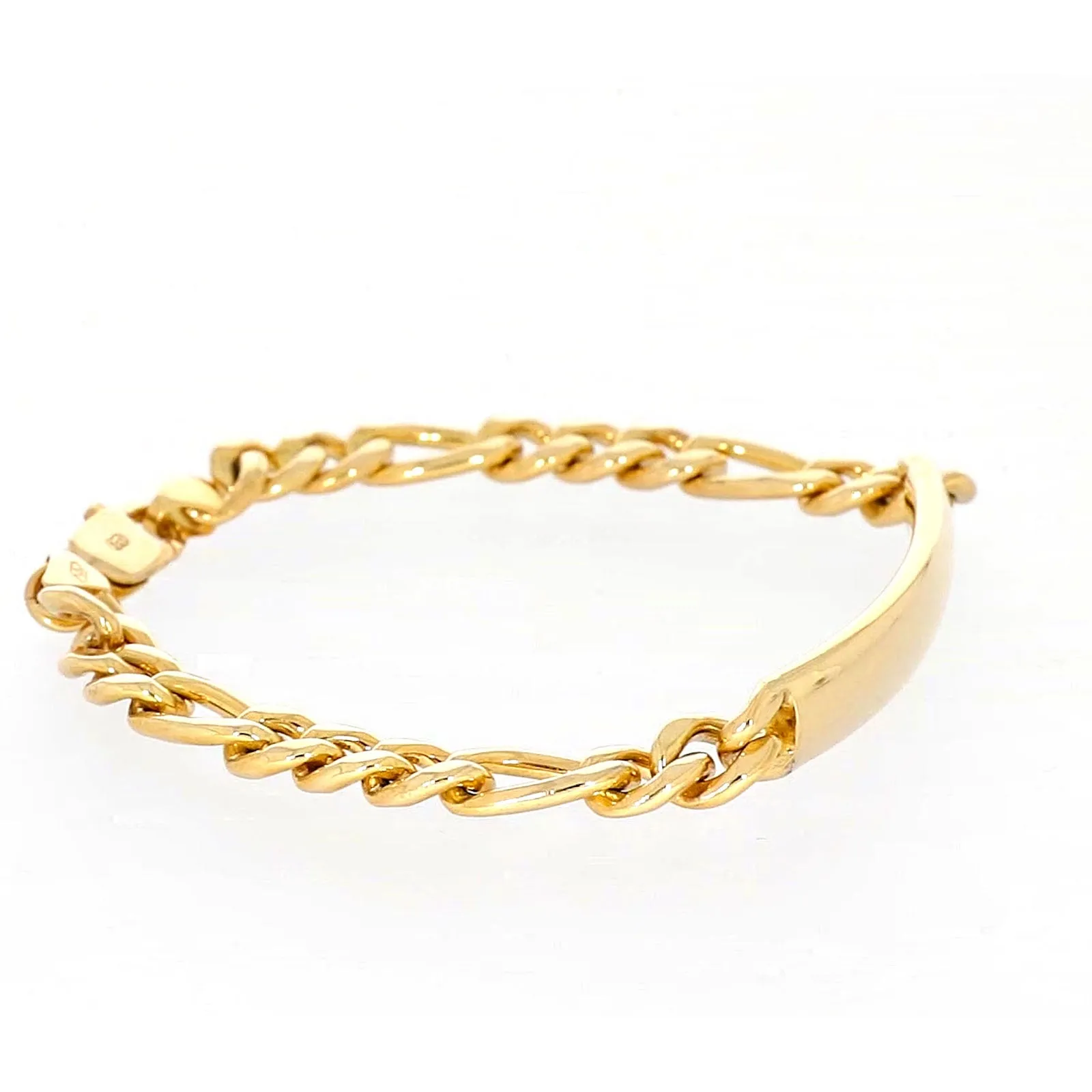 9ct Yellow Gold Silver Filled 19cm Figaro Bracelet with ID Bar