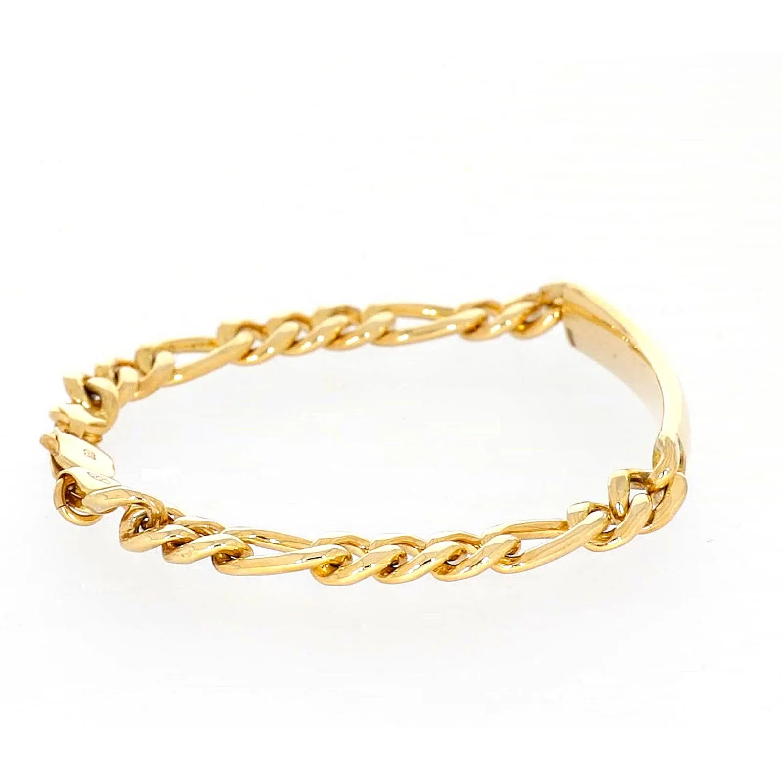 9ct Yellow Gold Silver Filled 19cm Figaro Bracelet with ID Bar