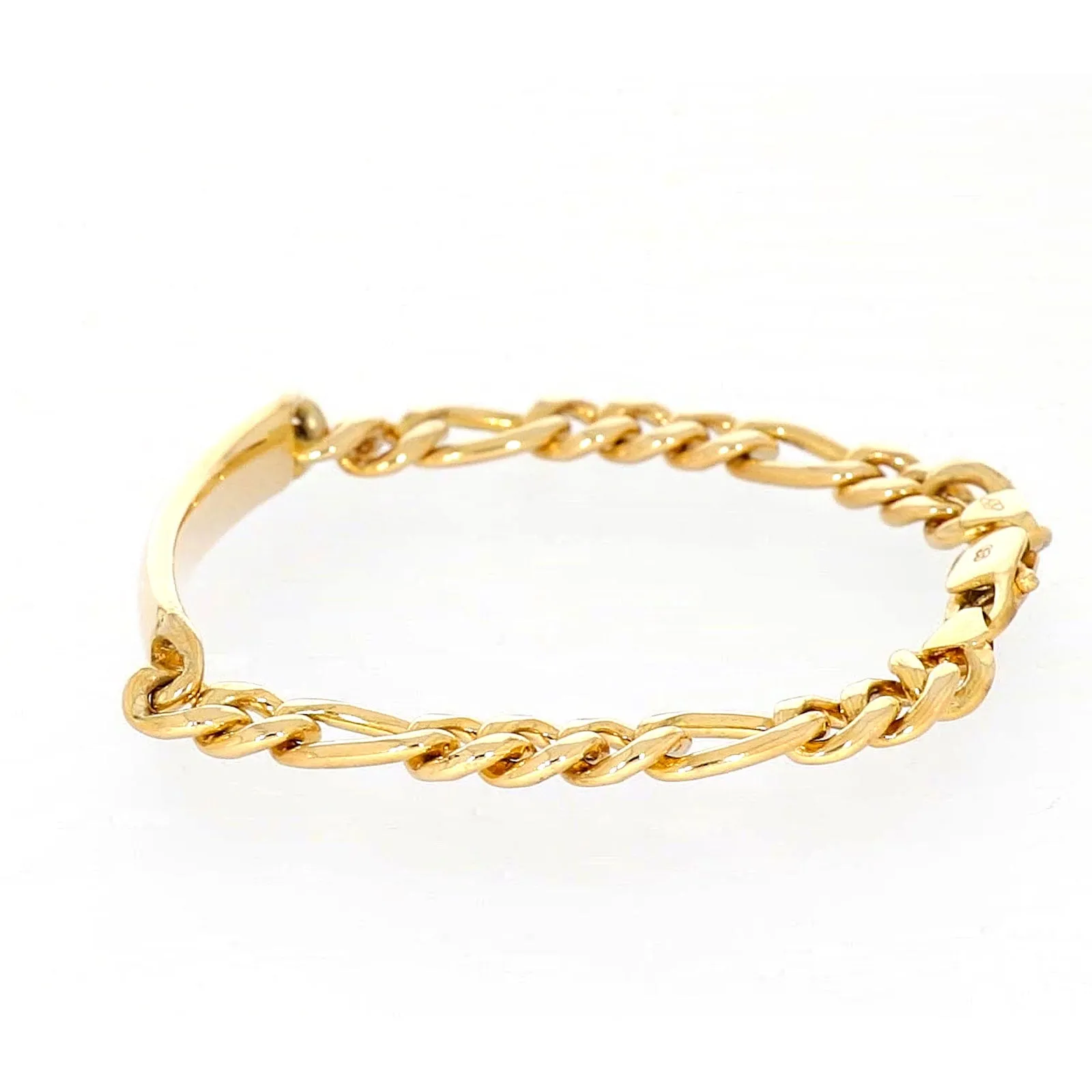 9ct Yellow Gold Silver Filled 19cm Figaro Bracelet with ID Bar