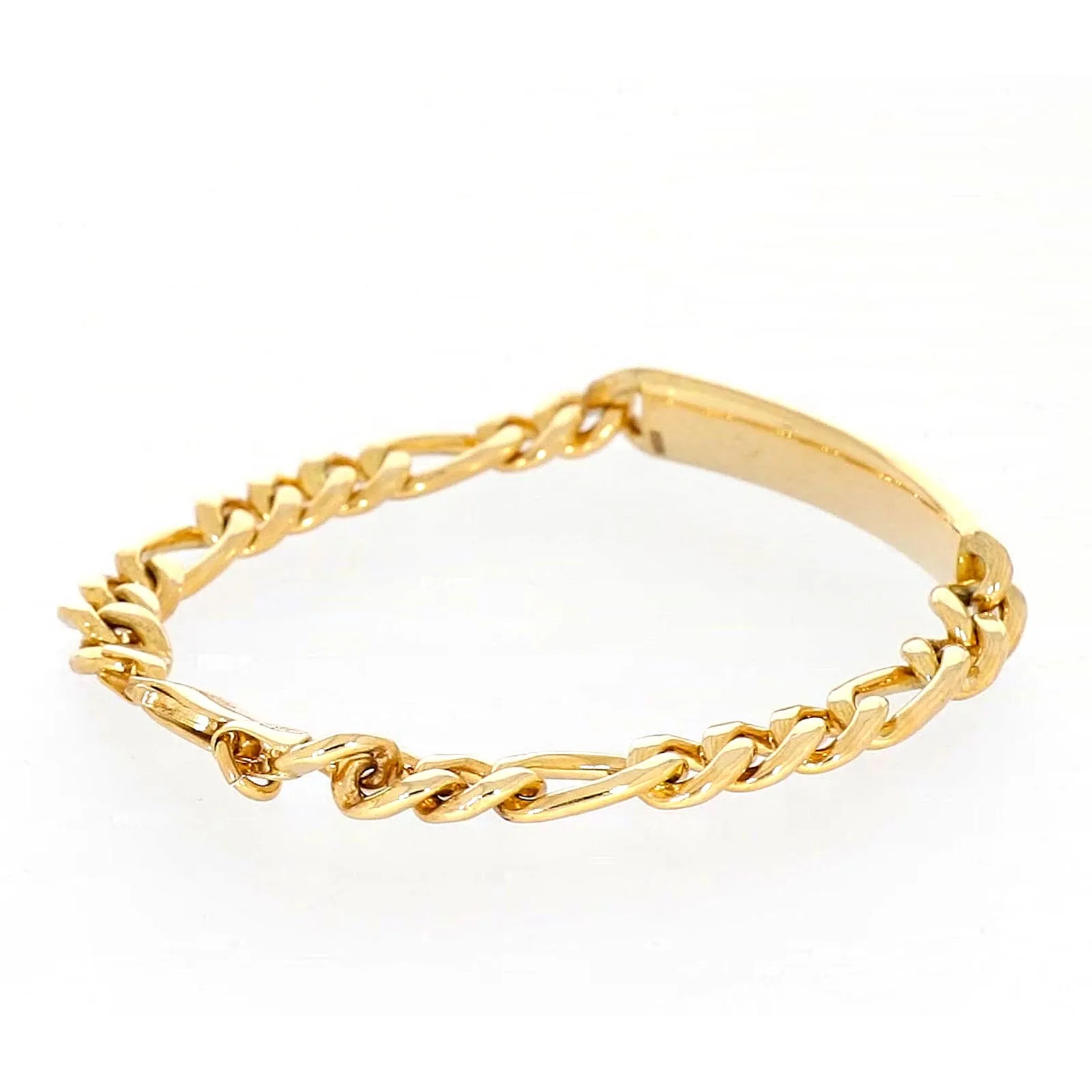 9ct Yellow Gold Silver Filled 19cm Figaro Bracelet with ID Bar