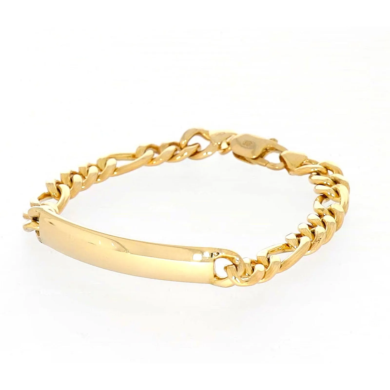 9ct Yellow Gold Silver Filled 19cm Figaro Bracelet with ID Bar