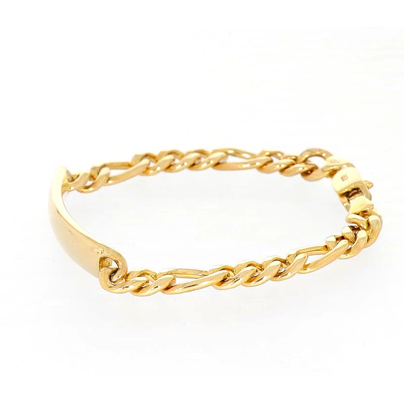 9ct Yellow Gold Silver Filled 19cm Figaro Bracelet with ID Bar