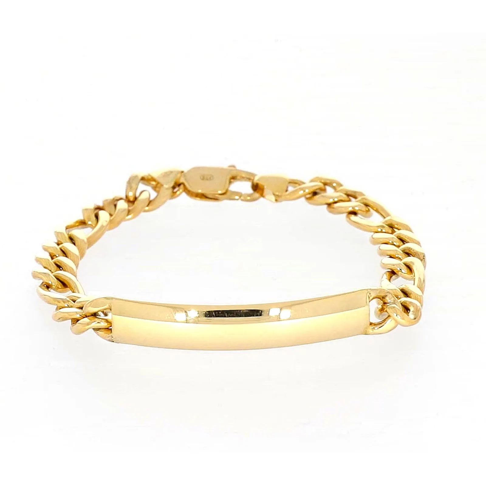 9ct Yellow Gold Silver Filled 19cm Figaro Bracelet with ID Bar