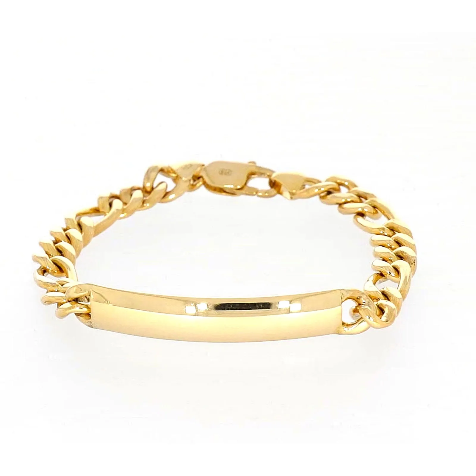 9ct Yellow Gold Silver Filled 19cm Figaro Bracelet with ID Bar