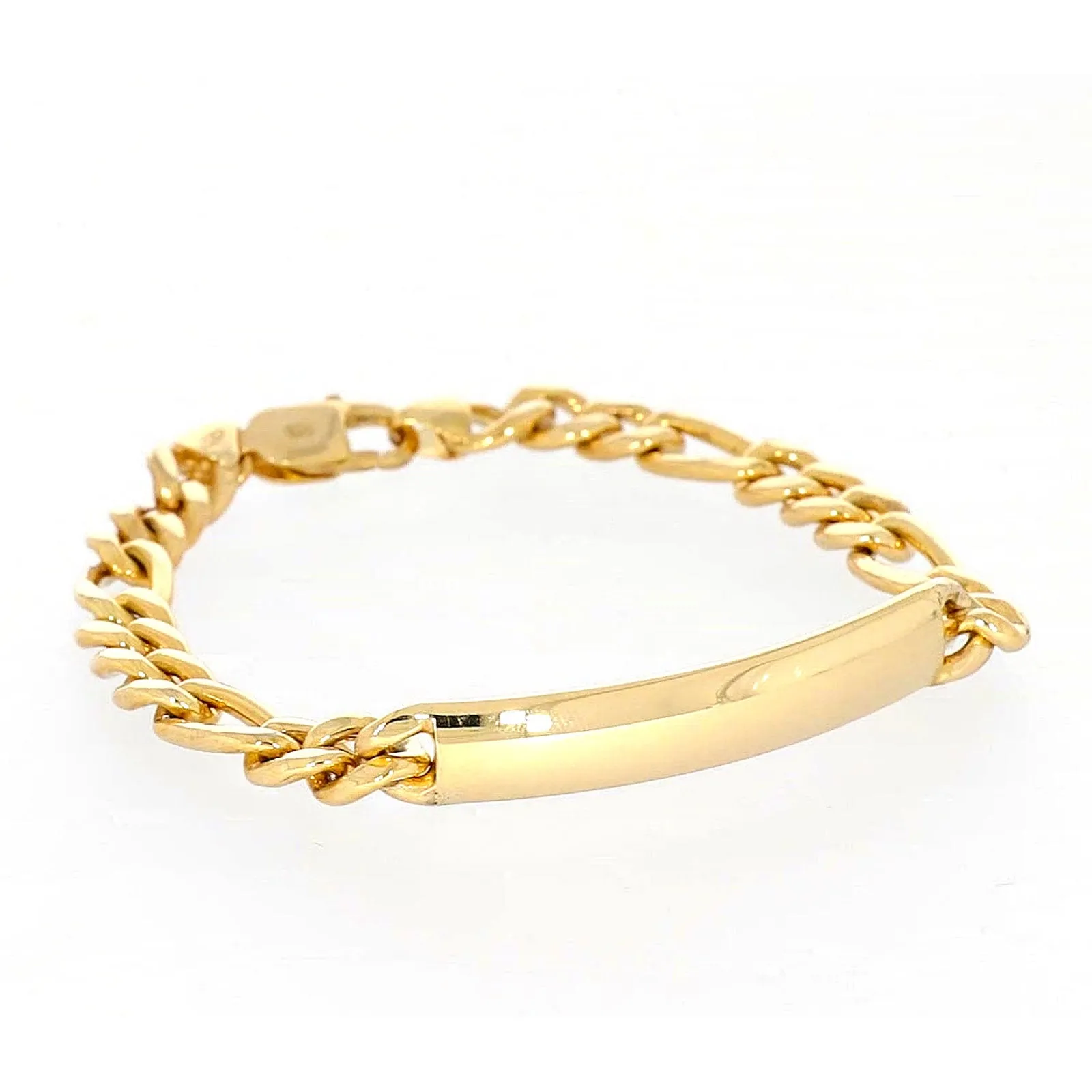 9ct Yellow Gold Silver Filled 19cm Figaro Bracelet with ID Bar