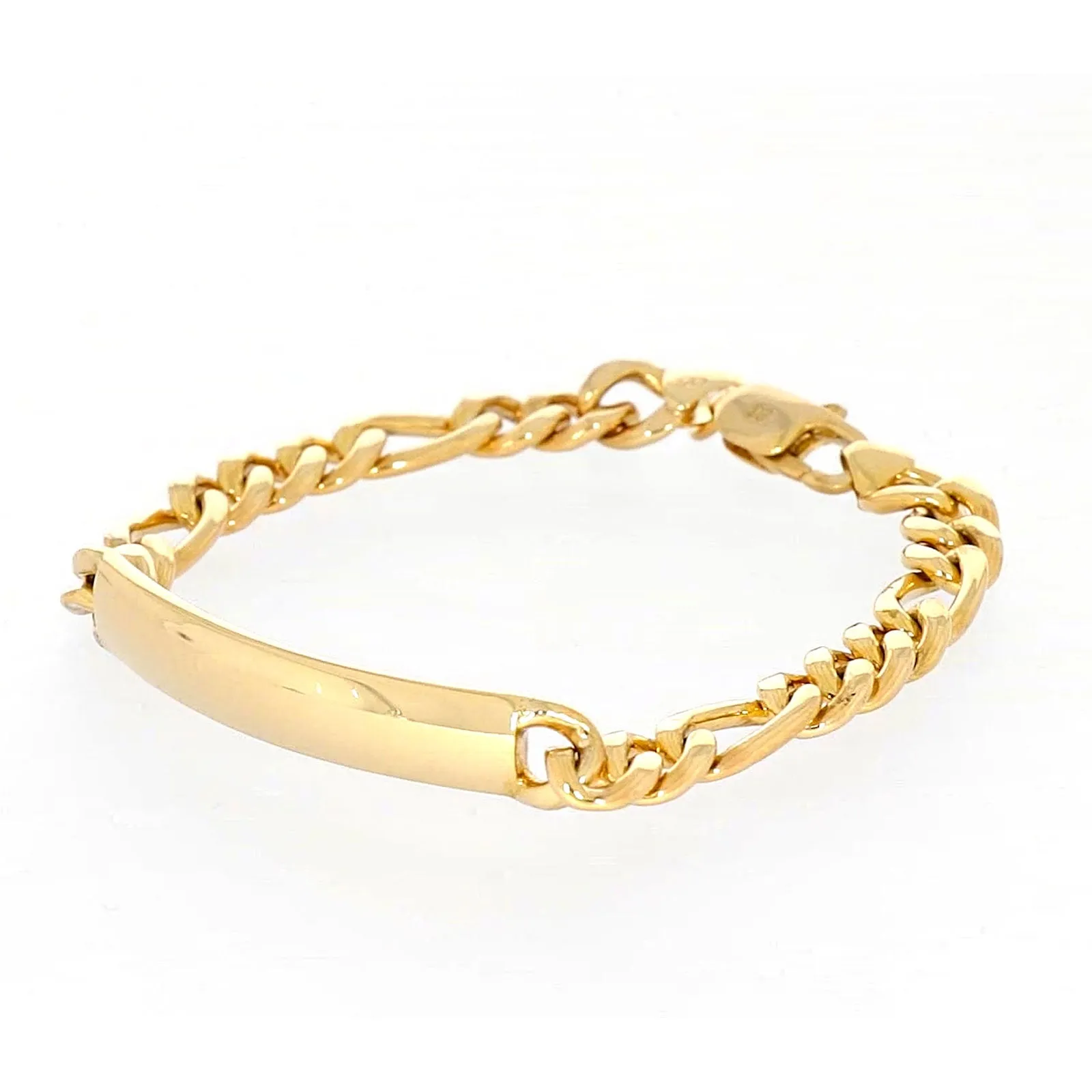 9ct Yellow Gold Silver Filled 19cm Figaro Bracelet with ID Bar
