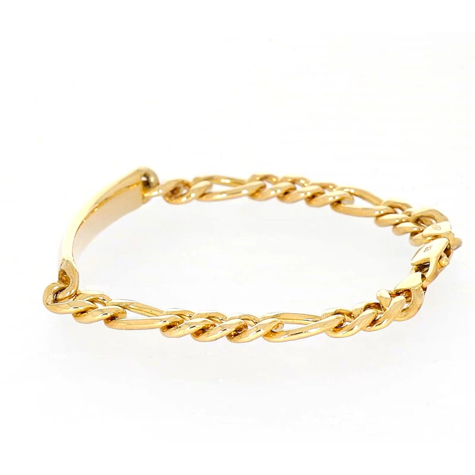 9ct Yellow Gold Silver Filled 19cm Figaro Bracelet with ID Bar