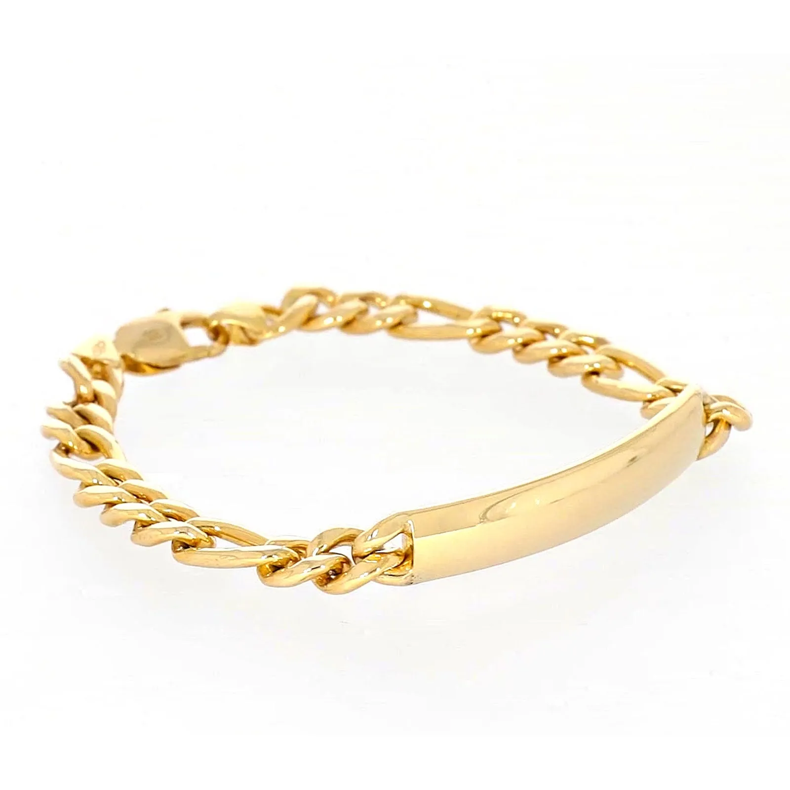 9ct Yellow Gold Silver Filled 19cm Figaro Bracelet with ID Bar