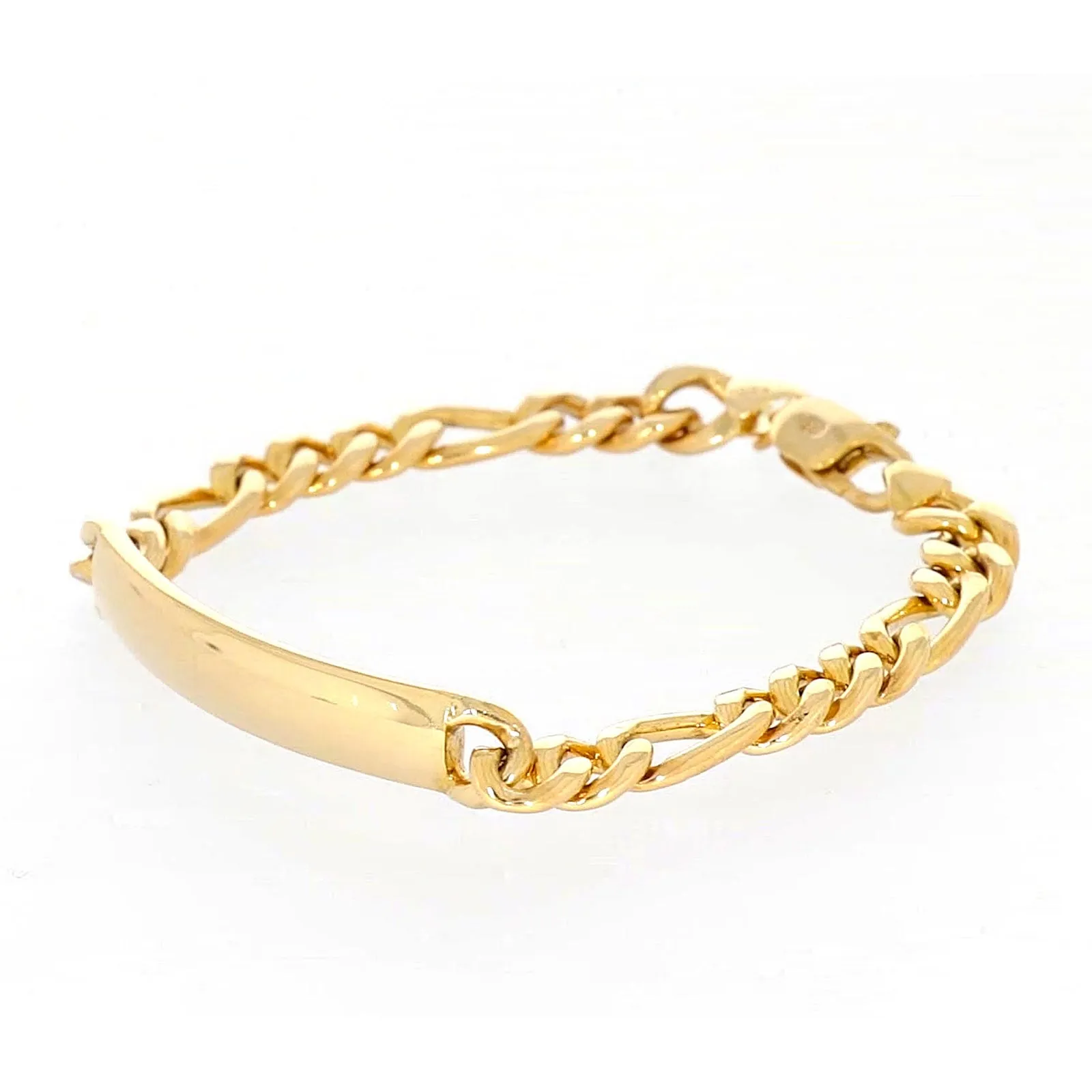 9ct Yellow Gold Silver Filled 19cm Figaro Bracelet with ID Bar