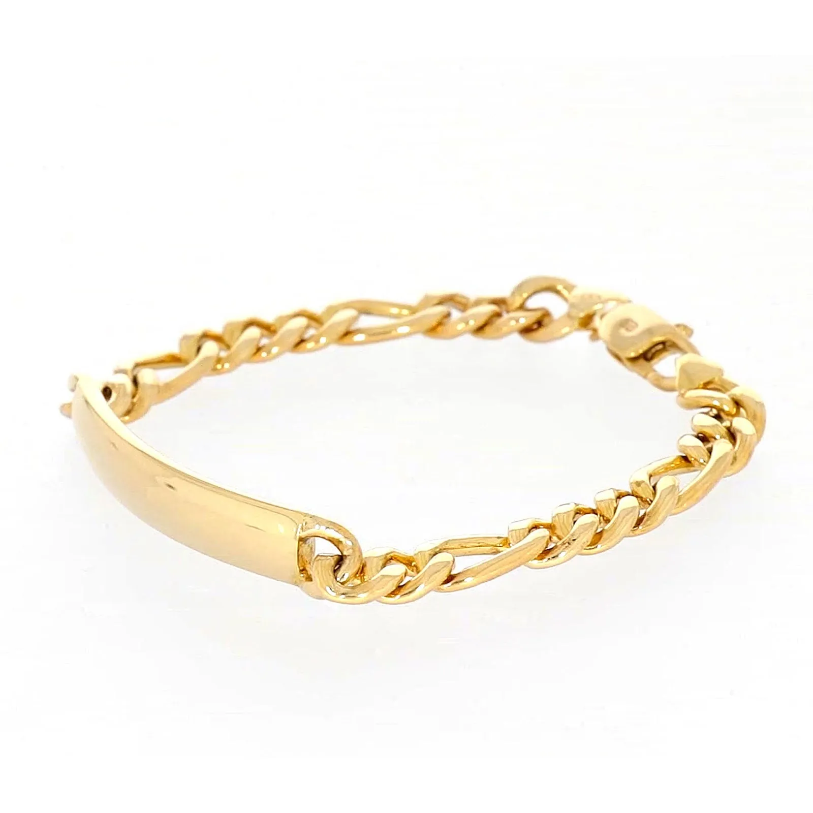 9ct Yellow Gold Silver Filled 19cm Figaro Bracelet with ID Bar